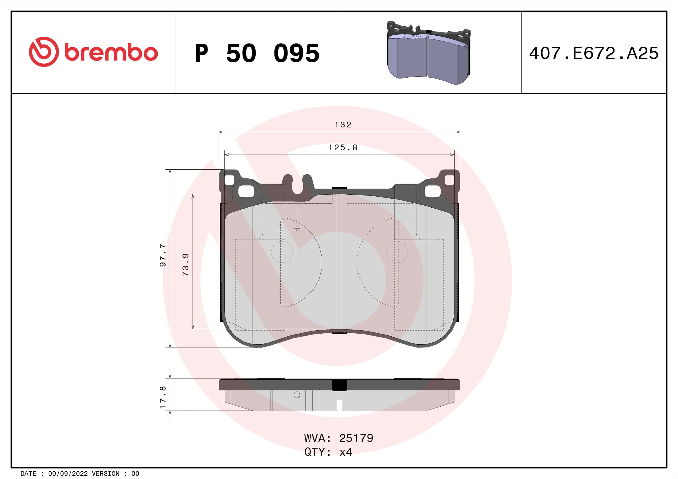 BREMBO Sada brzdových platničiek kotúčovej brzdy P50095 1