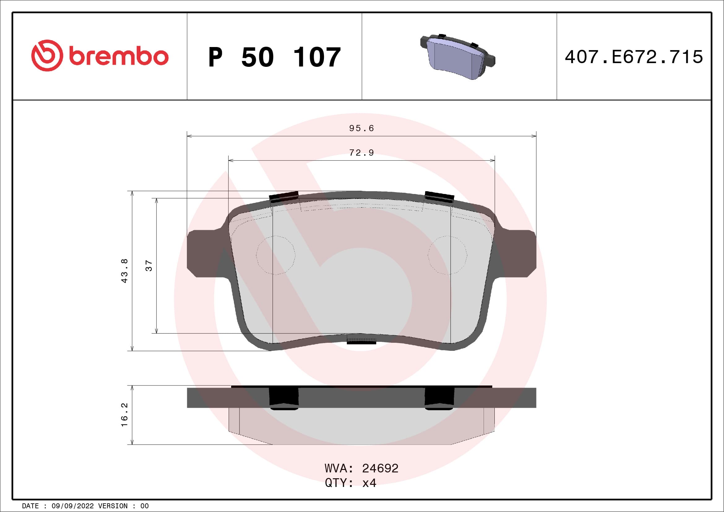 BREMBO Sada brzdových platničiek kotúčovej brzdy P50107 1