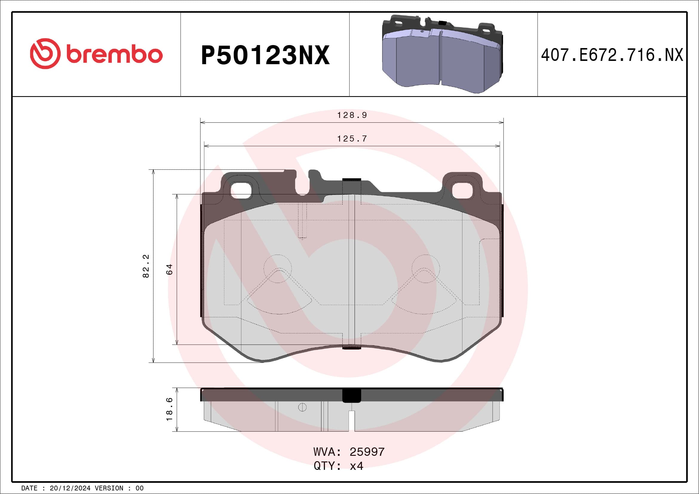 BREMBO Sada brzdových platničiek kotúčovej brzdy P50123NX 1