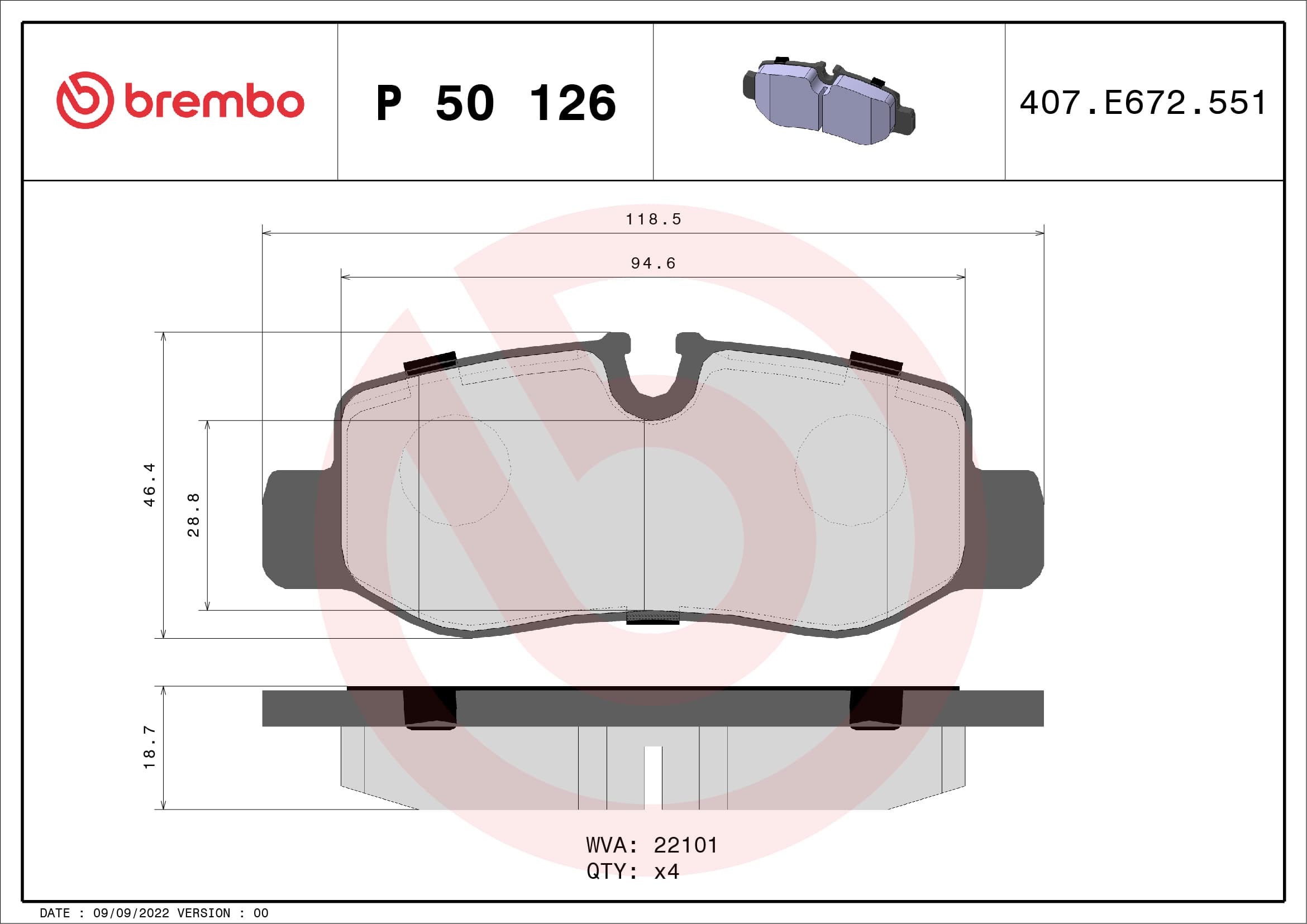 BREMBO Sada brzdových platničiek kotúčovej brzdy P50126 1