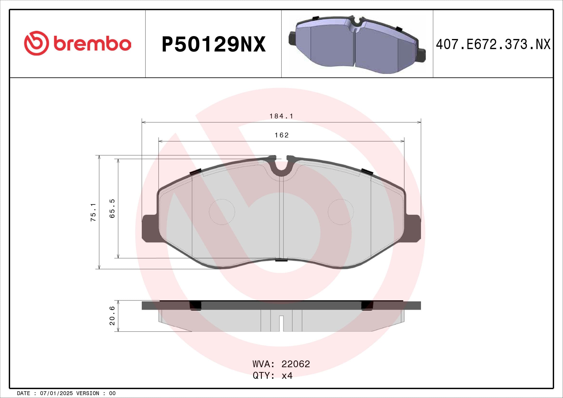 BREMBO Sada brzdových platničiek kotúčovej brzdy P50129NX 1