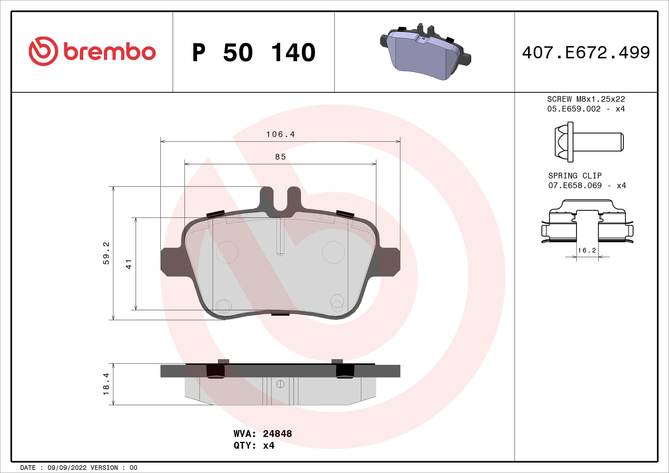 BREMBO Sada brzdových platničiek kotúčovej brzdy P50140 1