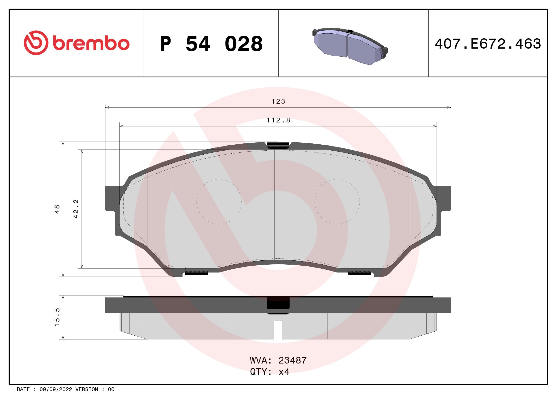 BREMBO Sada brzdových platničiek kotúčovej brzdy P54028 1