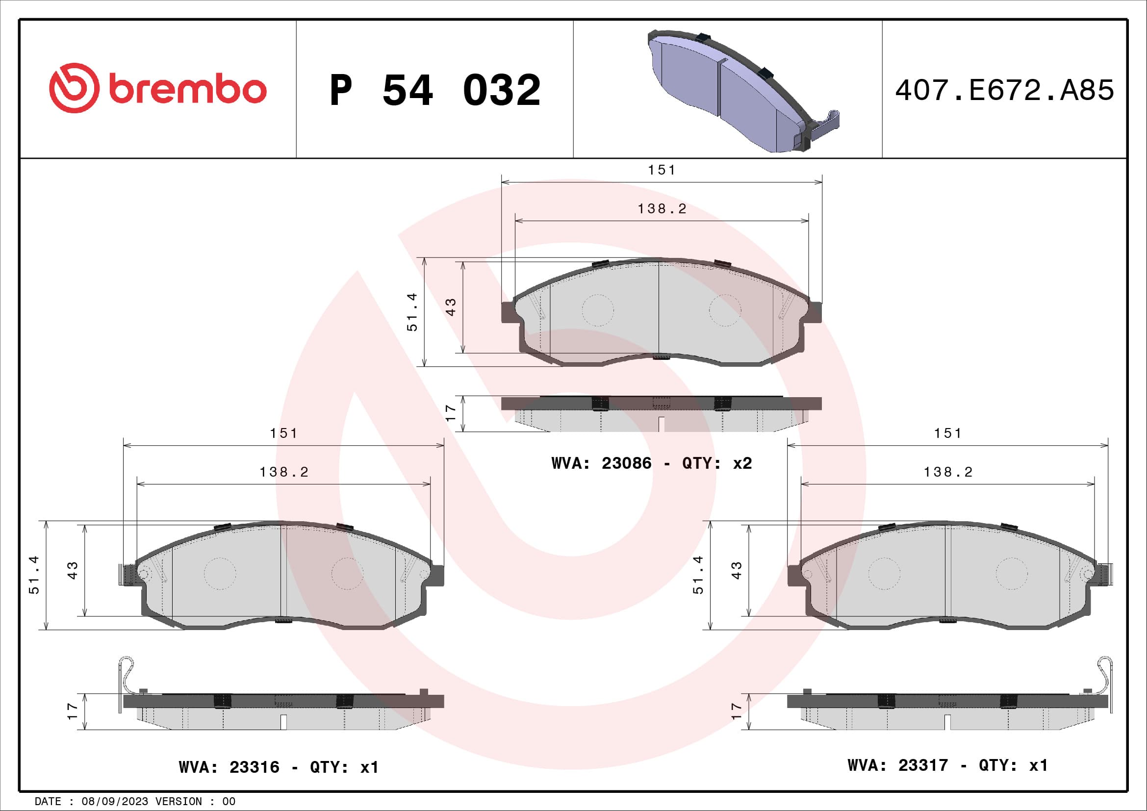 BREMBO Sada brzdových platničiek kotúčovej brzdy P54032 1