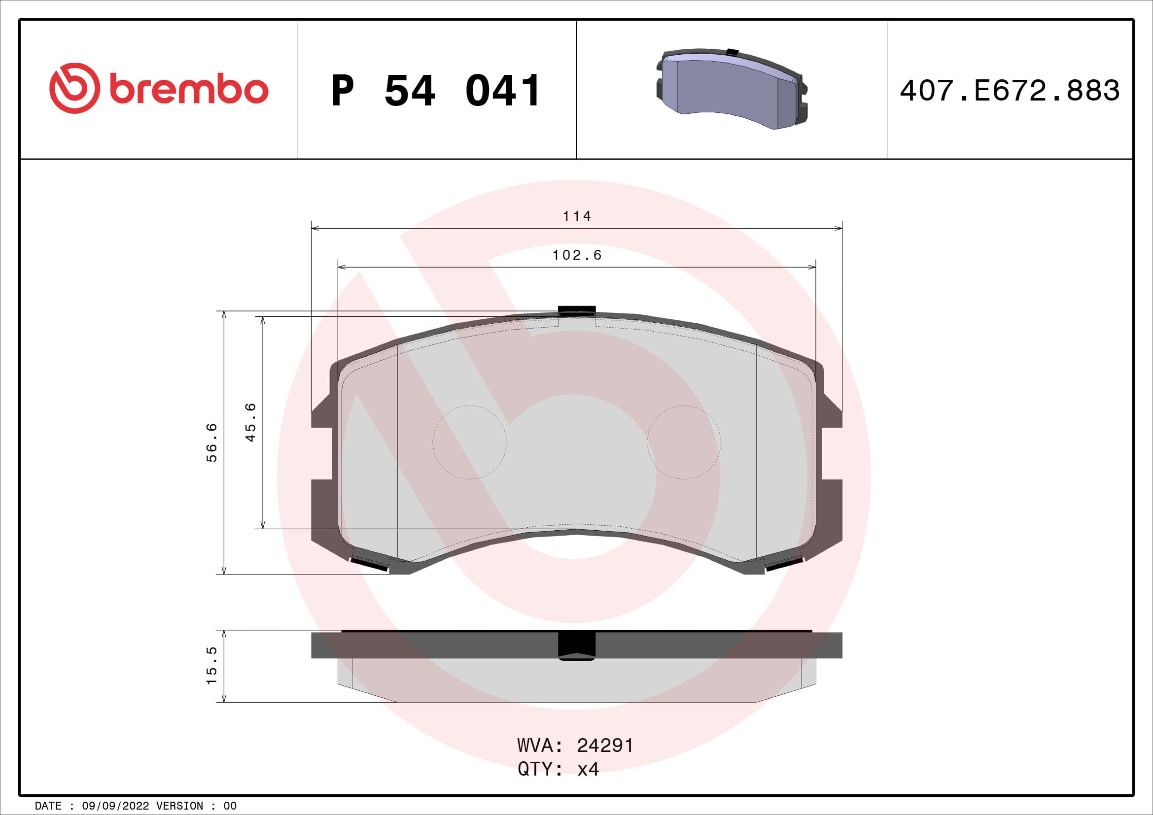 BREMBO Sada brzdových platničiek kotúčovej brzdy P54041 1