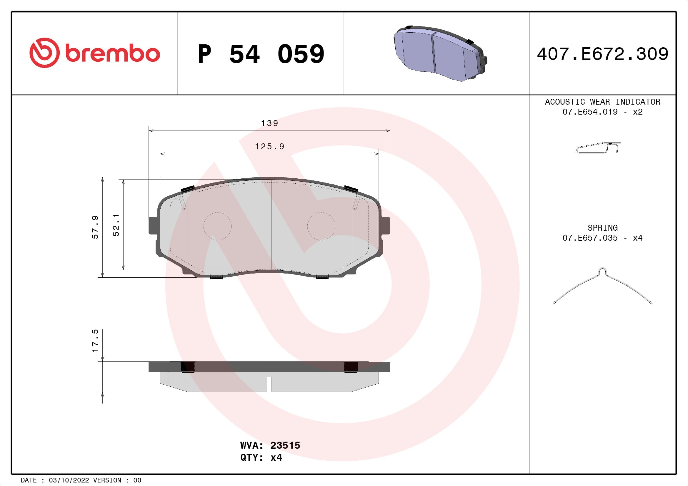 BREMBO Sada brzdových platničiek kotúčovej brzdy P54059 1