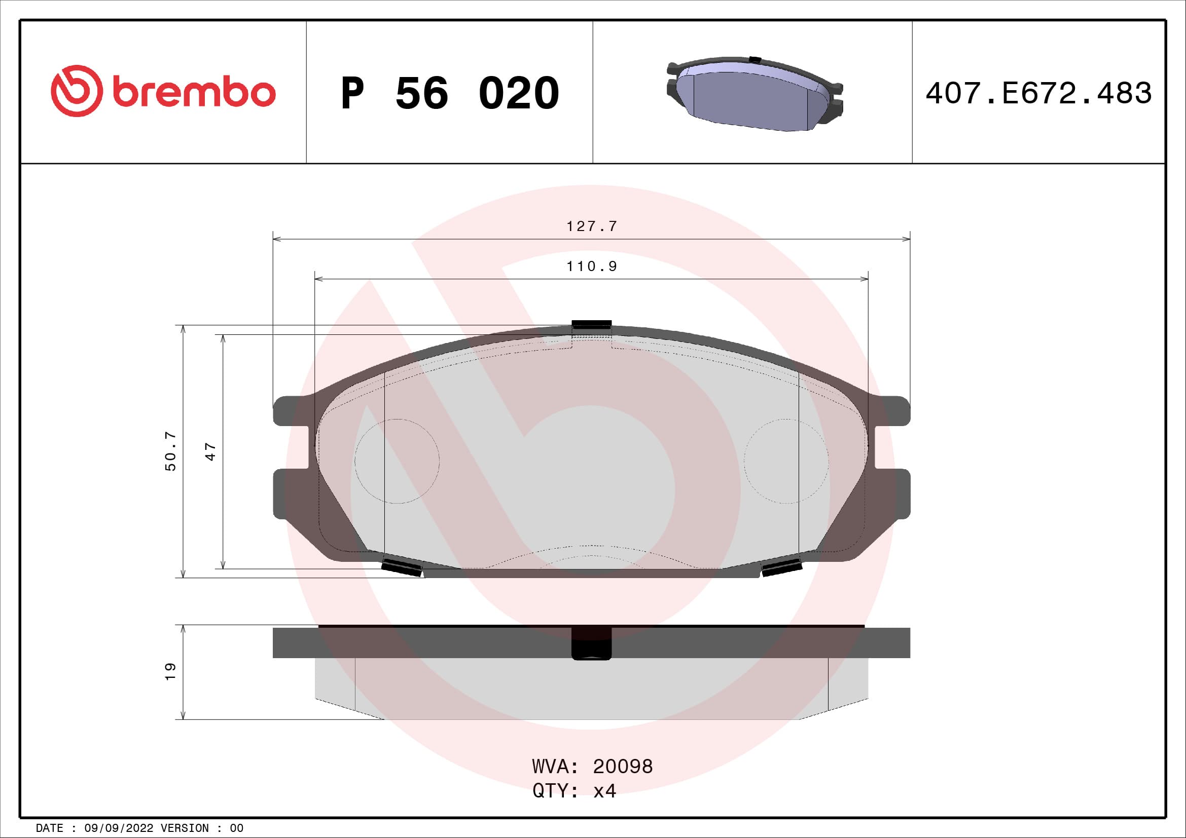 BREMBO Sada brzdových platničiek kotúčovej brzdy P56020 1