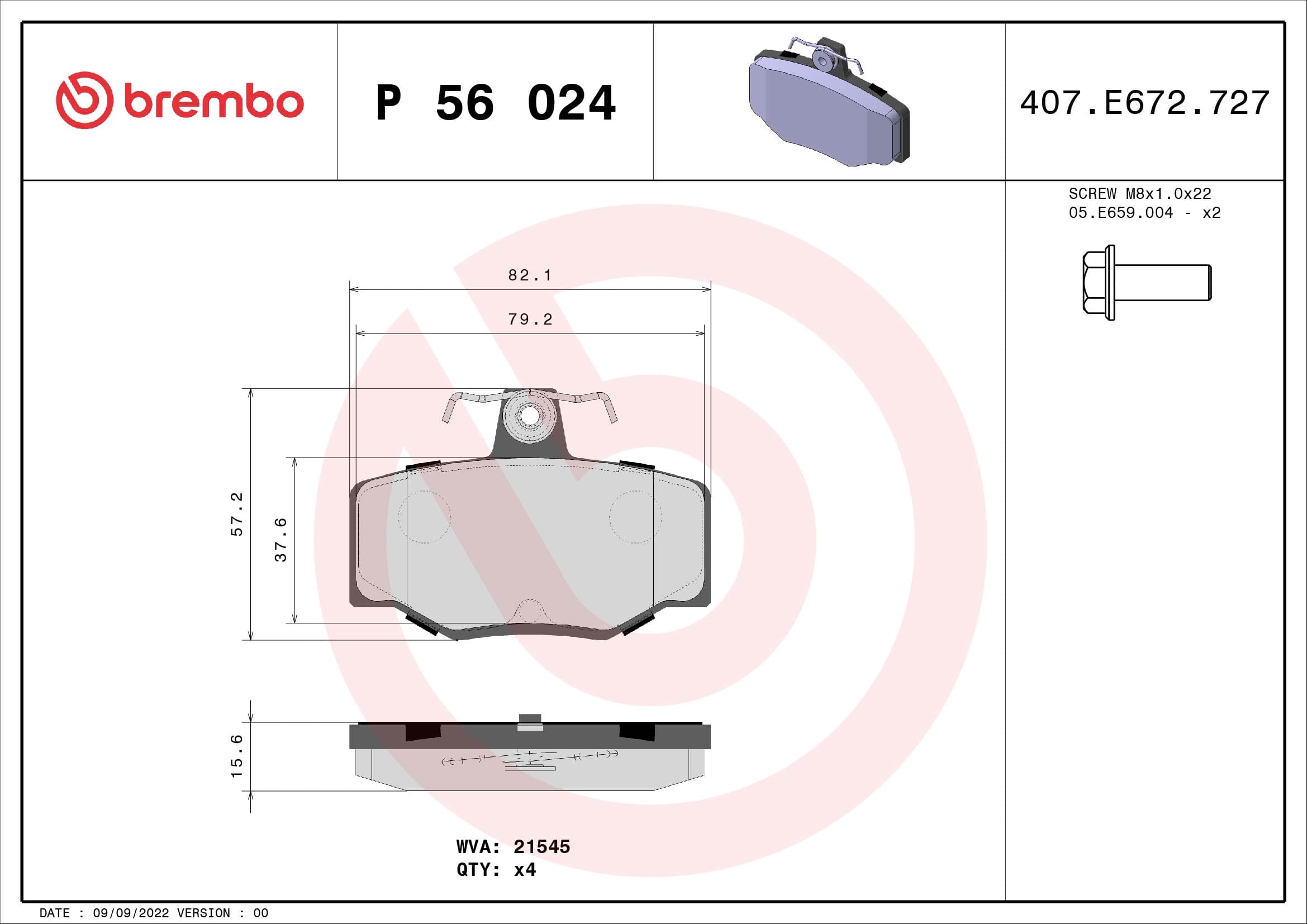 BREMBO Sada brzdových platničiek kotúčovej brzdy P56024 1