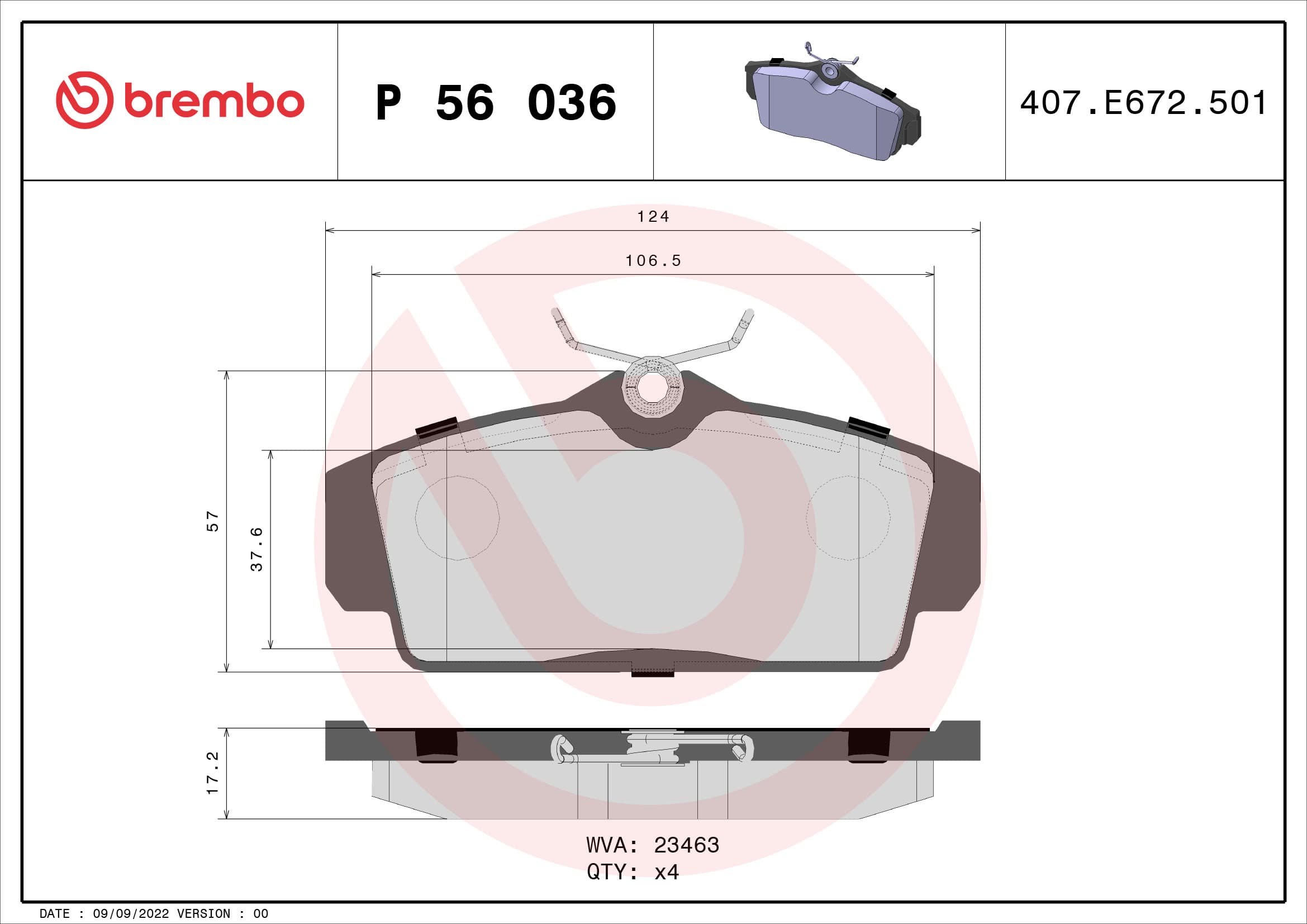 BREMBO Sada brzdových platničiek kotúčovej brzdy P56036 1