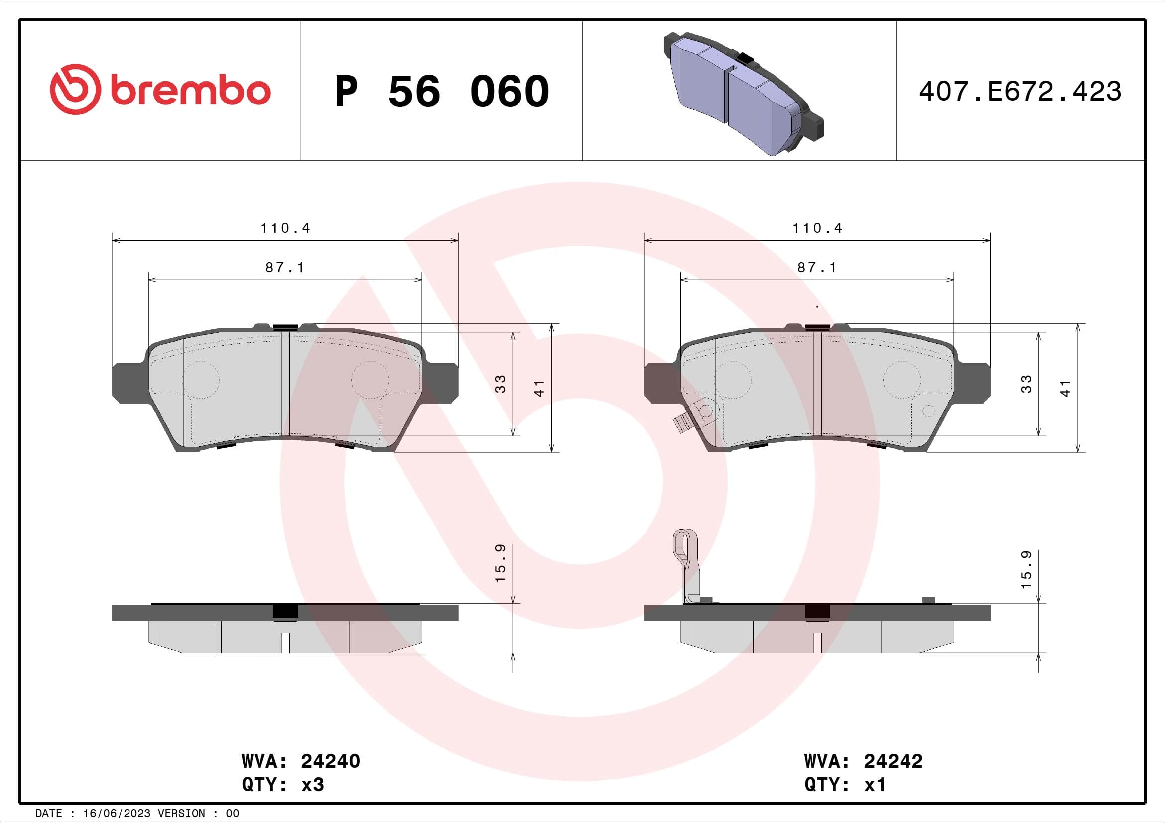 BREMBO Sada brzdových platničiek kotúčovej brzdy P56060 1