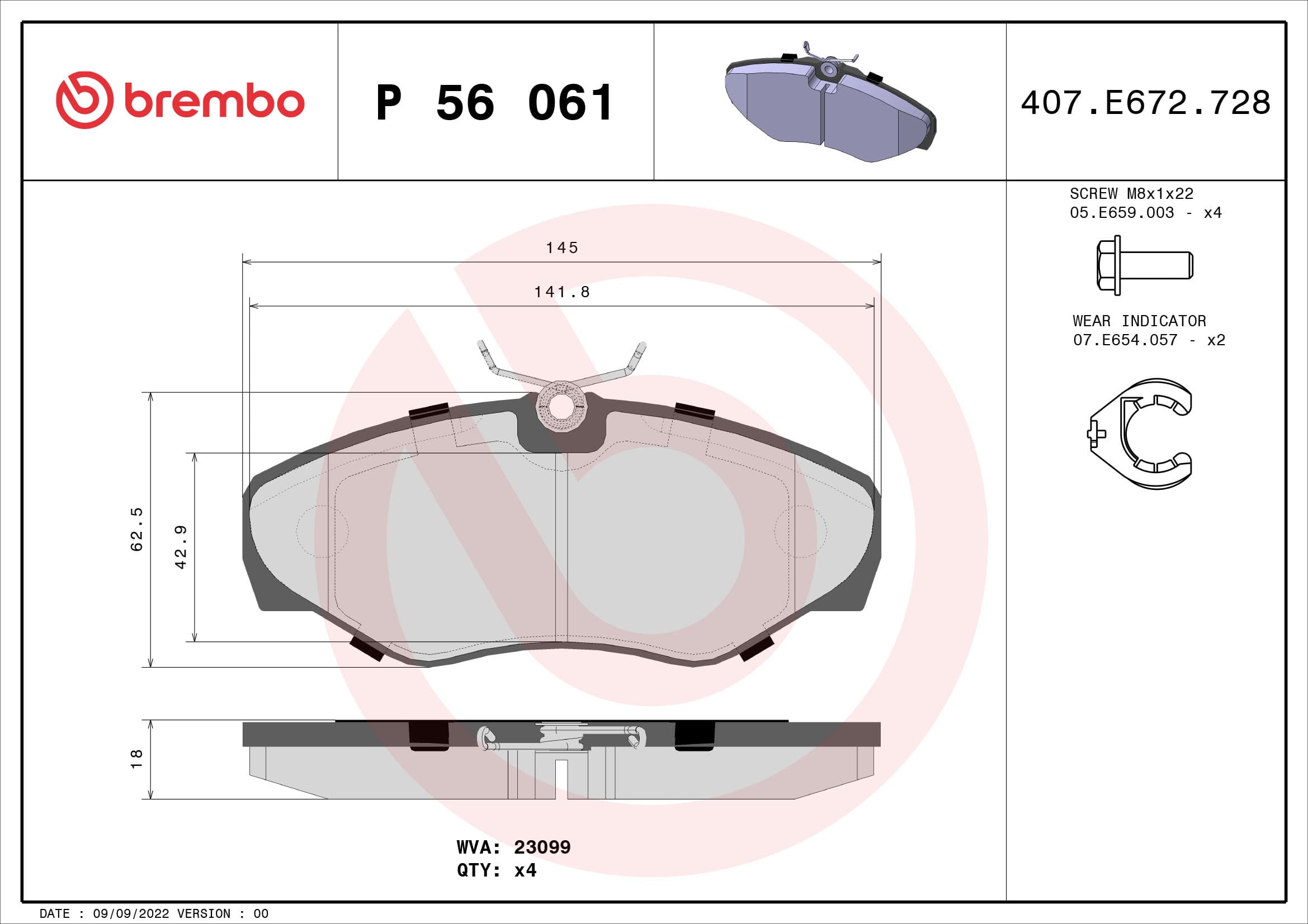 BREMBO Sada brzdových platničiek kotúčovej brzdy P56061 1