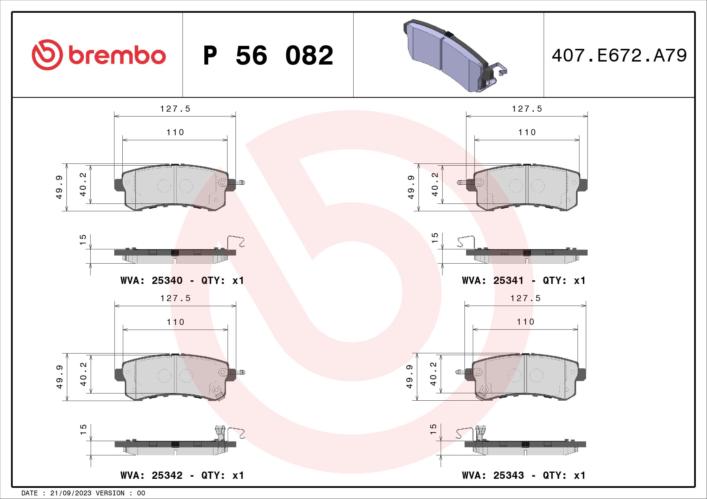 BREMBO Sada brzdových platničiek kotúčovej brzdy P56082 1