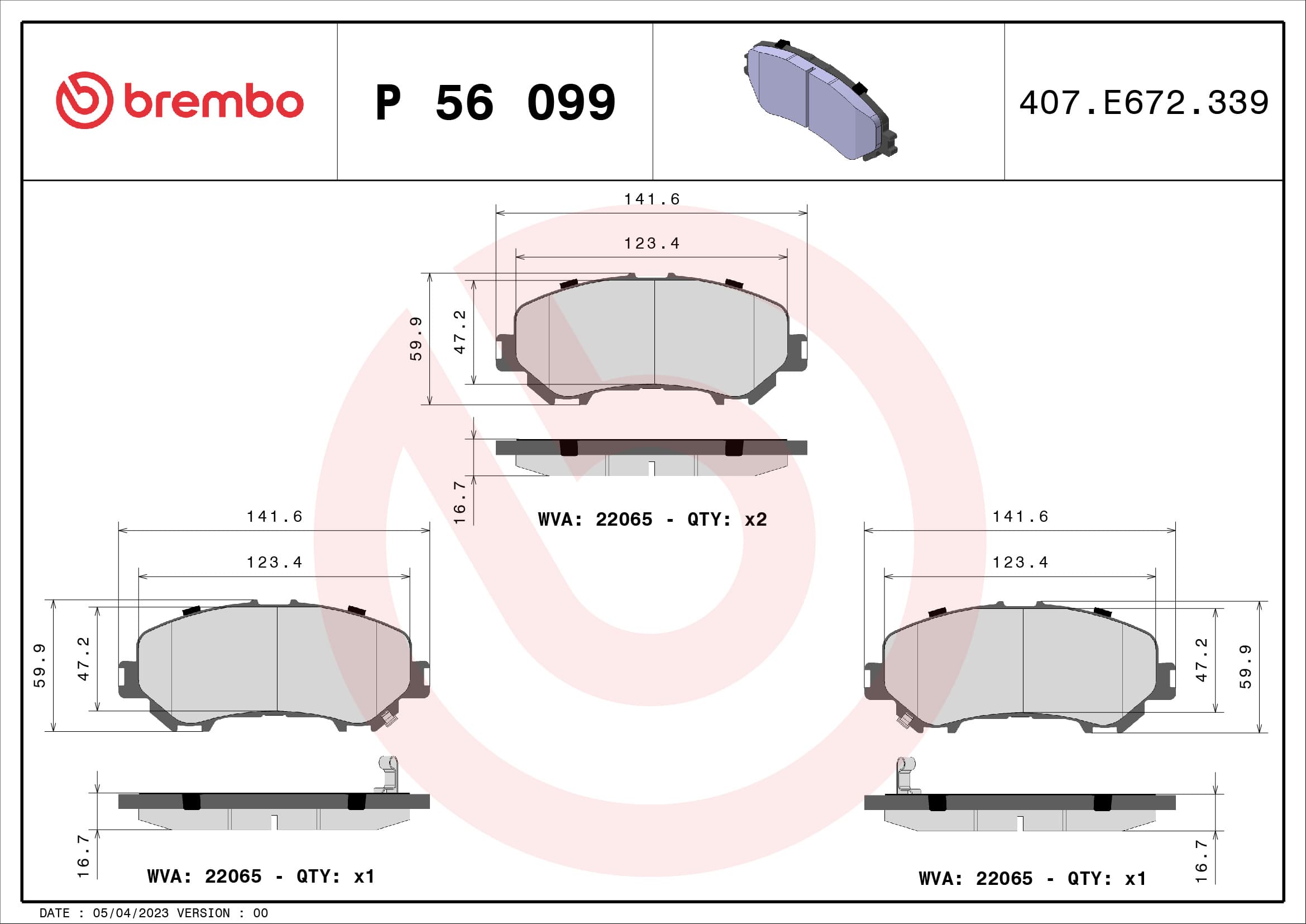 BREMBO Sada brzdových platničiek kotúčovej brzdy P56099 1