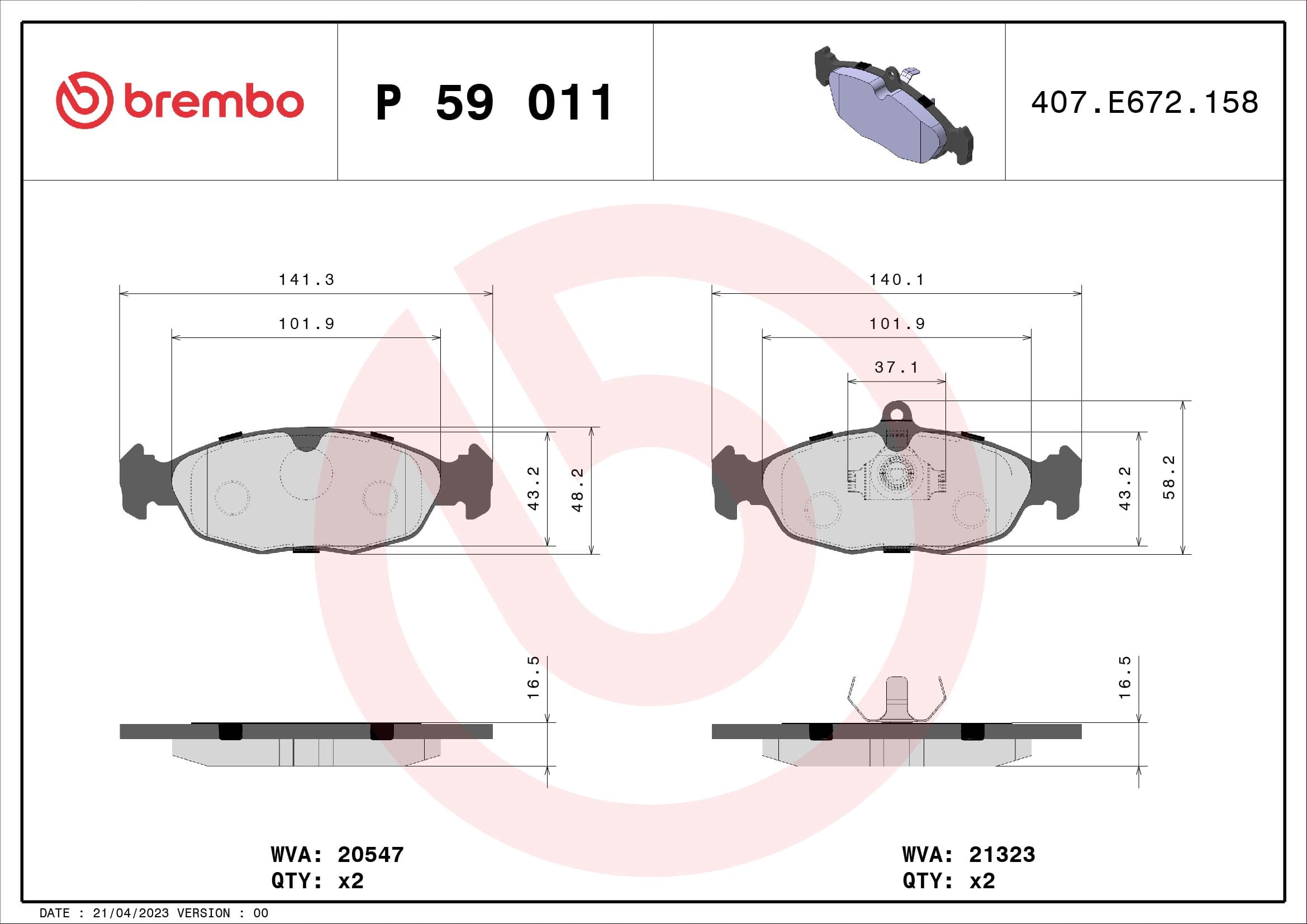 BREMBO Sada brzdových platničiek kotúčovej brzdy P59011 1