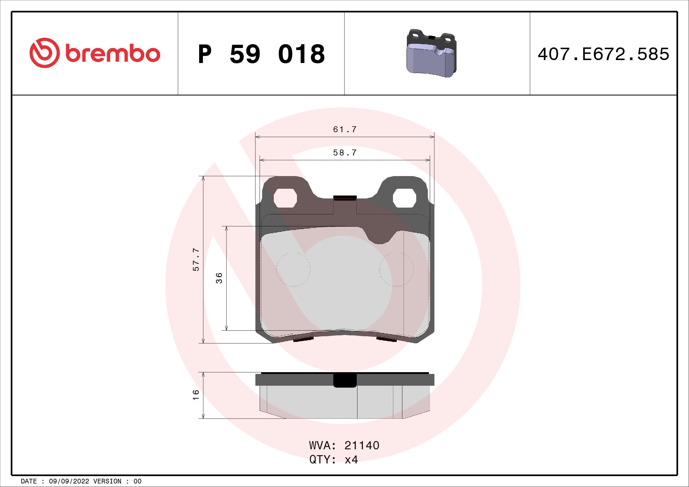 BREMBO Sada brzdových platničiek kotúčovej brzdy P59018 1