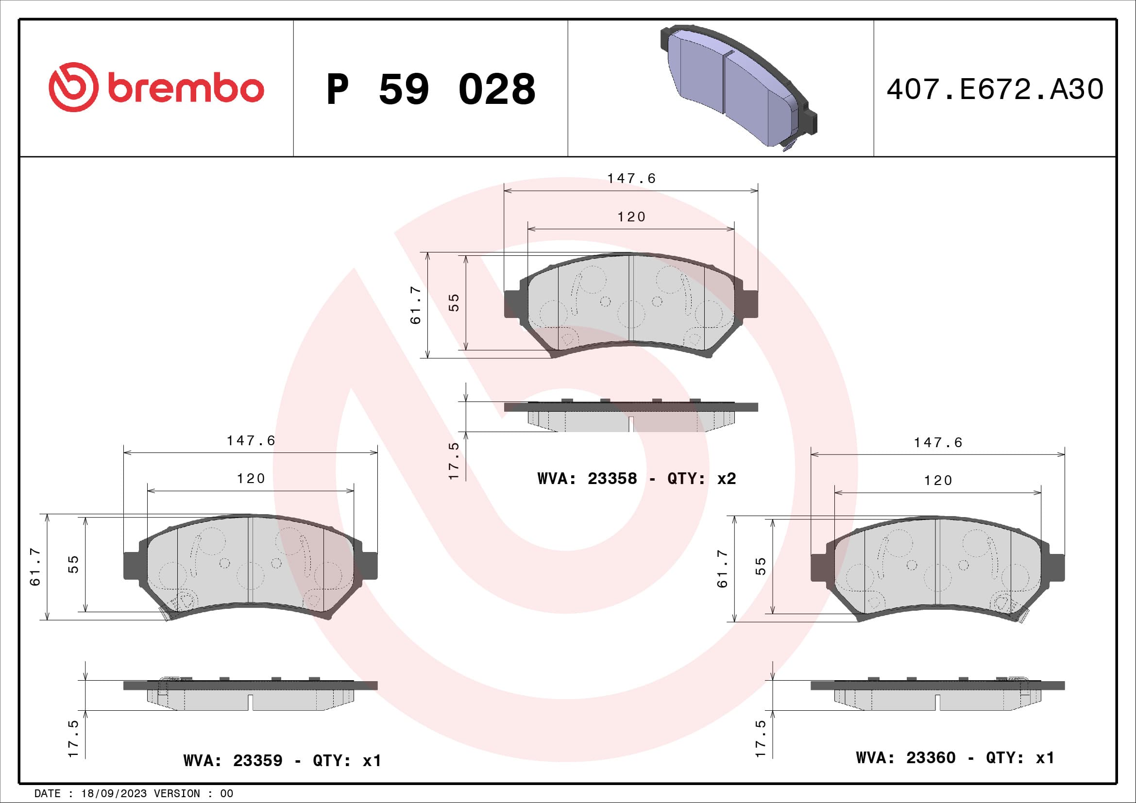 BREMBO Sada brzdových platničiek kotúčovej brzdy P59028 1
