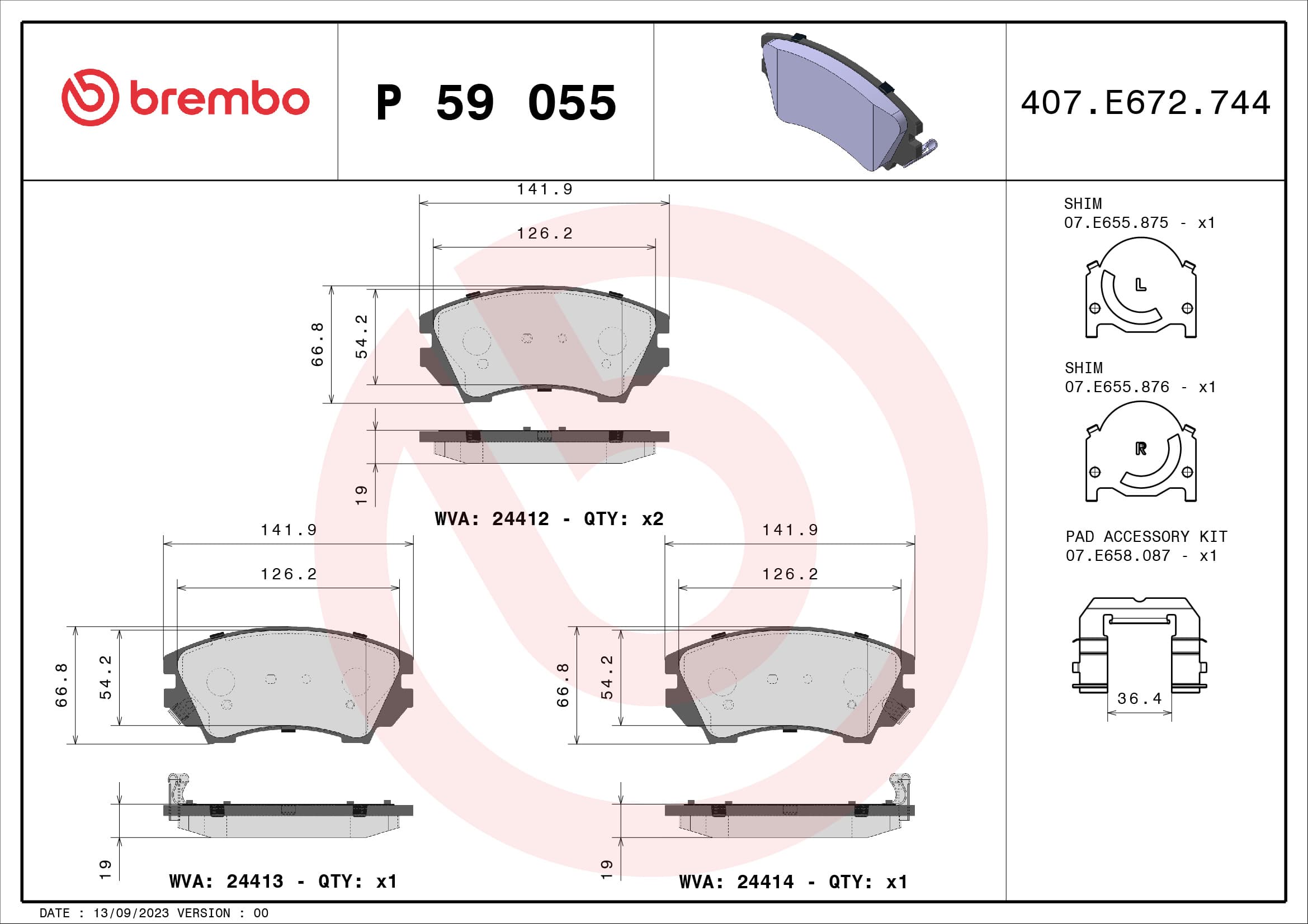 BREMBO Sada brzdových platničiek kotúčovej brzdy P59055 1