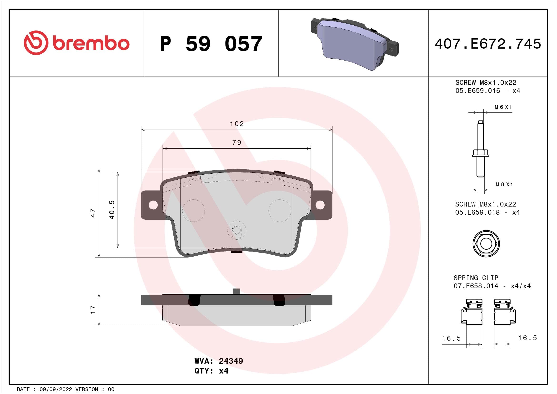 BREMBO Sada brzdových platničiek kotúčovej brzdy P59057 1