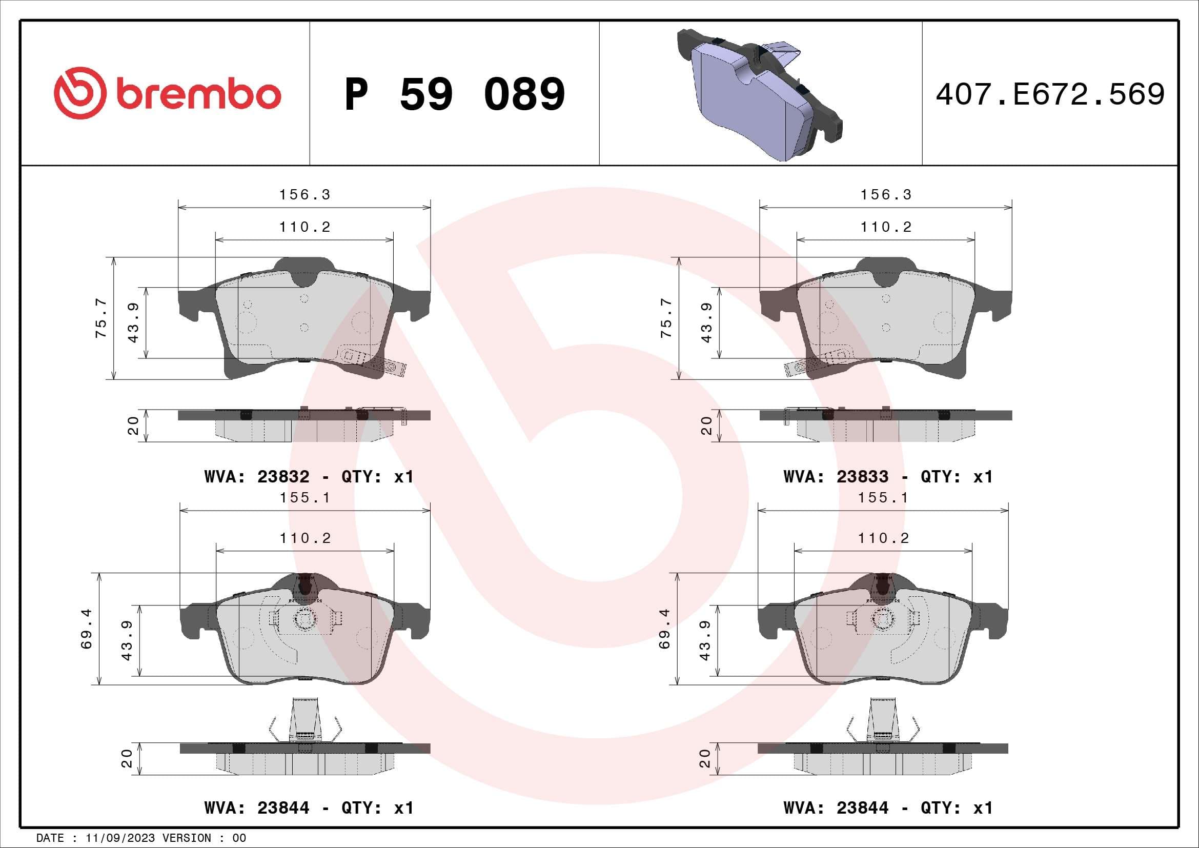 BREMBO Sada brzdových platničiek kotúčovej brzdy P59089 1