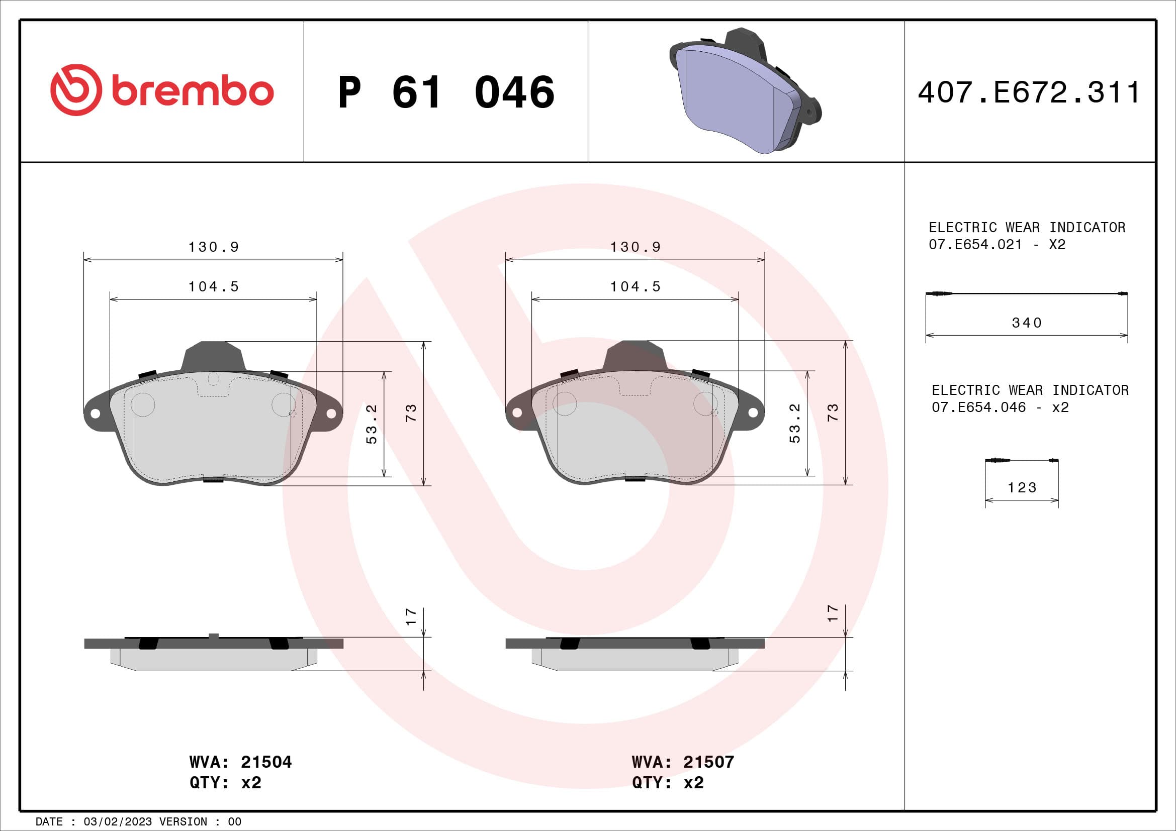 BREMBO Sada brzdových platničiek kotúčovej brzdy P61046 1
