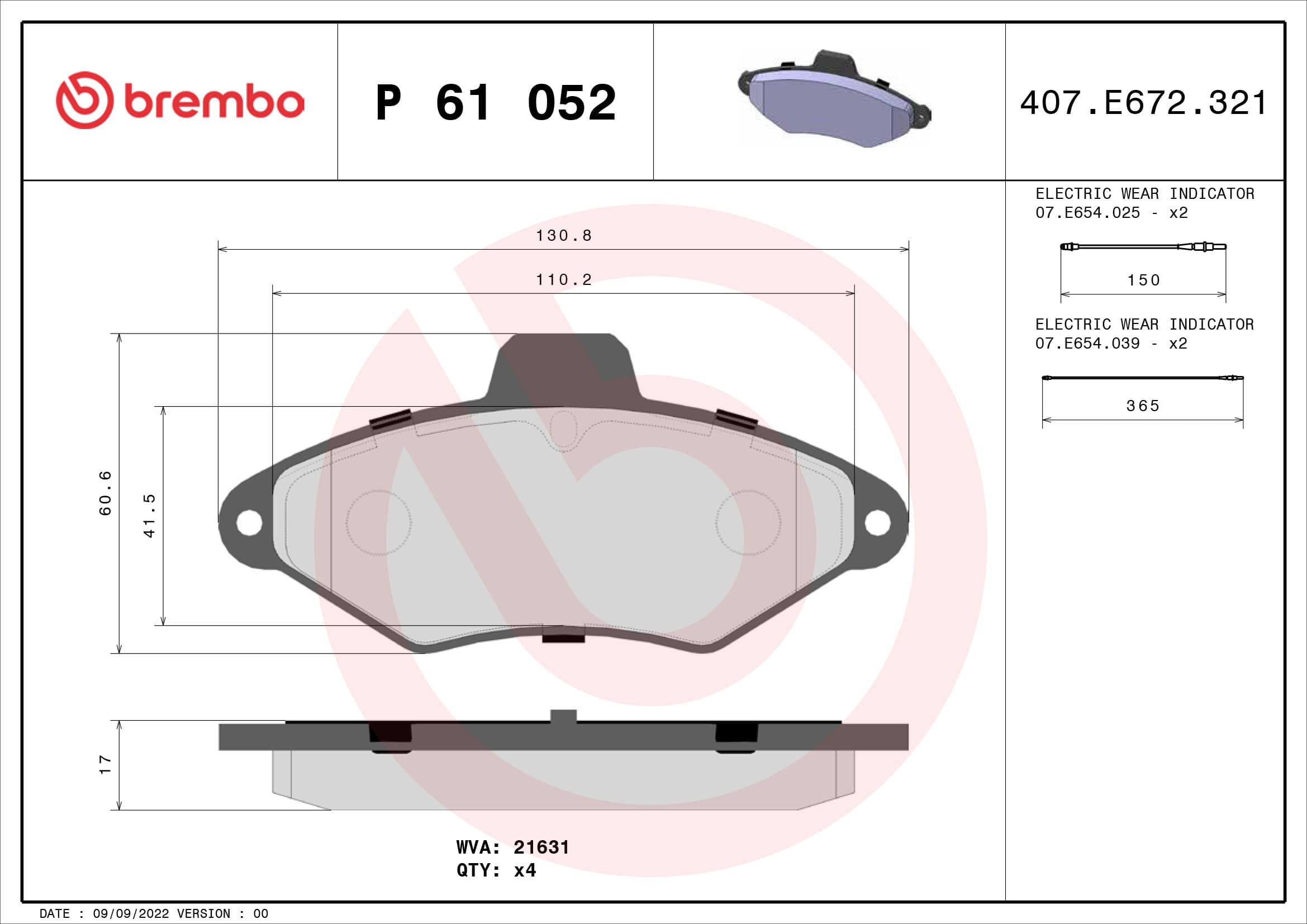 BREMBO Sada brzdových platničiek kotúčovej brzdy P61052 1