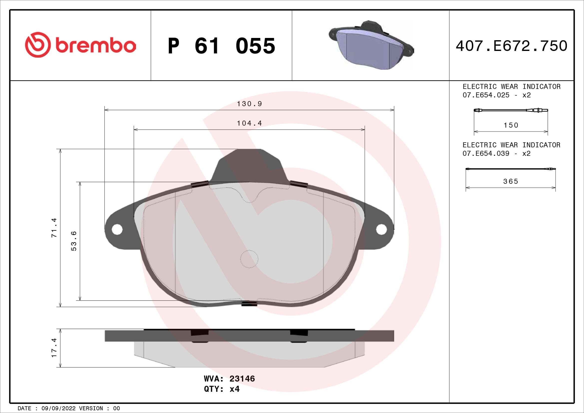 BREMBO Sada brzdových platničiek kotúčovej brzdy P61055 1