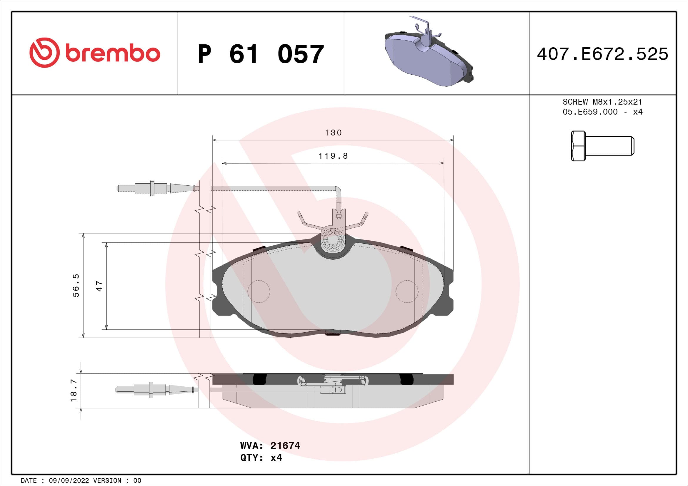 BREMBO Sada brzdových platničiek kotúčovej brzdy P61057 1
