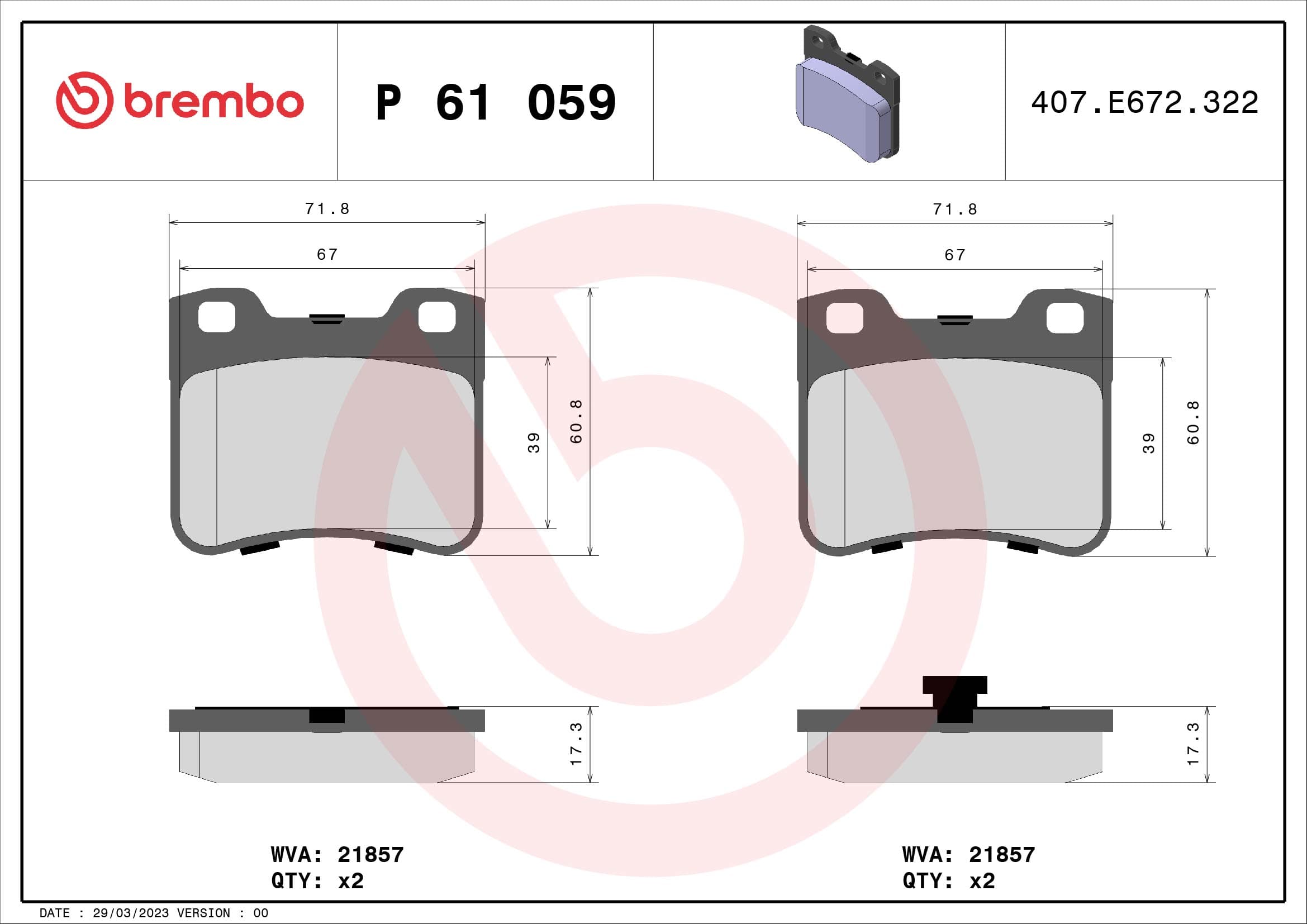 BREMBO Sada brzdových platničiek kotúčovej brzdy P61059 1