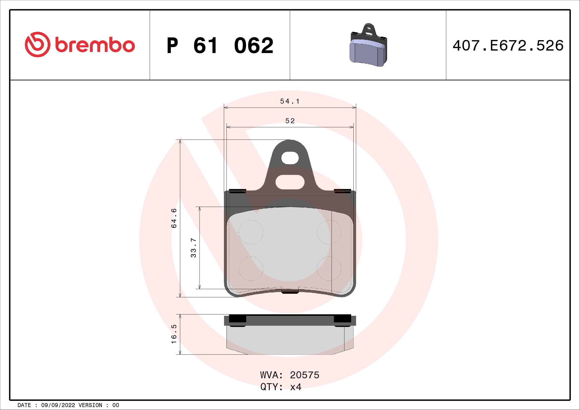 BREMBO Sada brzdových platničiek kotúčovej brzdy P61062 1