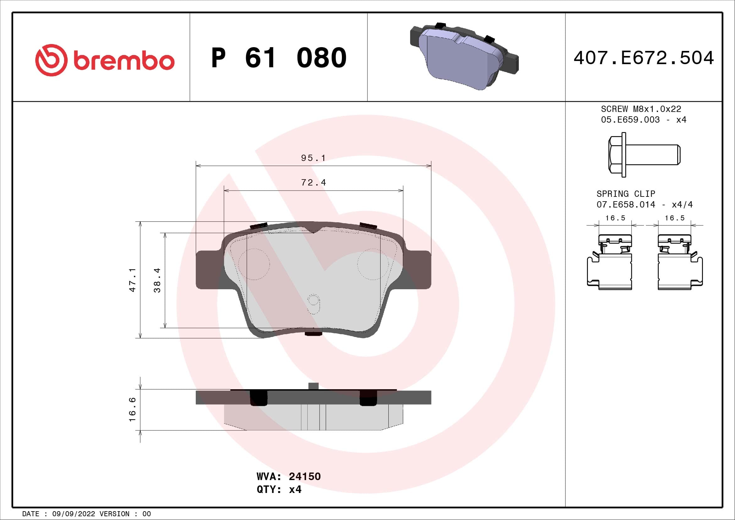 BREMBO Sada brzdových platničiek kotúčovej brzdy P61080 1