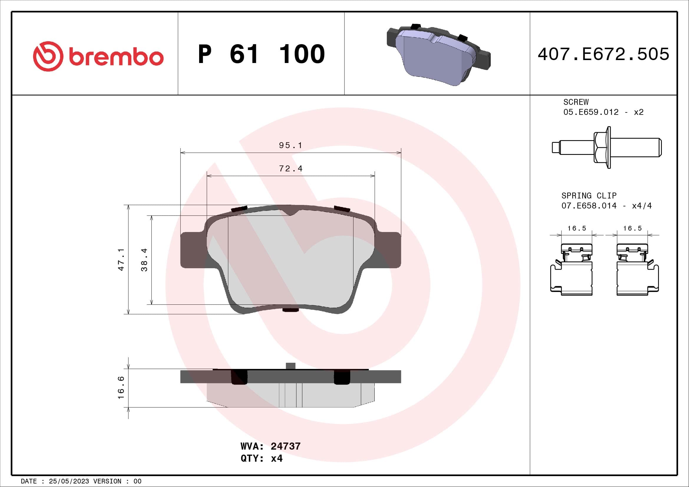 BREMBO Sada brzdových platničiek kotúčovej brzdy P61100 1