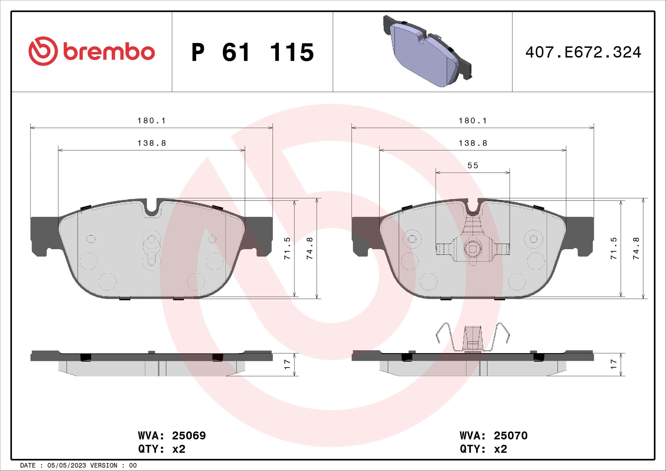 BREMBO Sada brzdových platničiek kotúčovej brzdy P61115 1