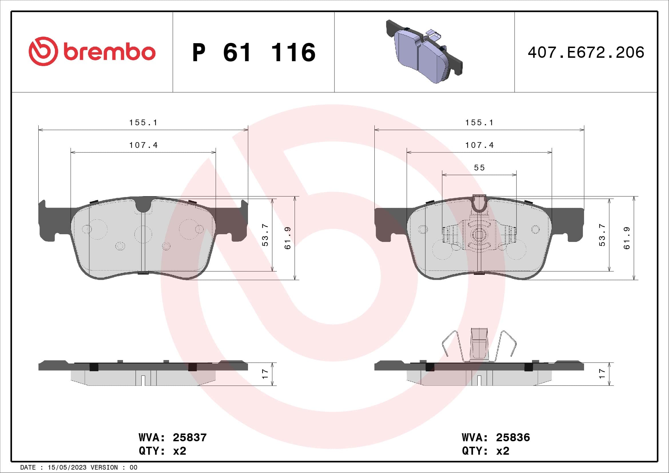 BREMBO Sada brzdových platničiek kotúčovej brzdy P61116 1