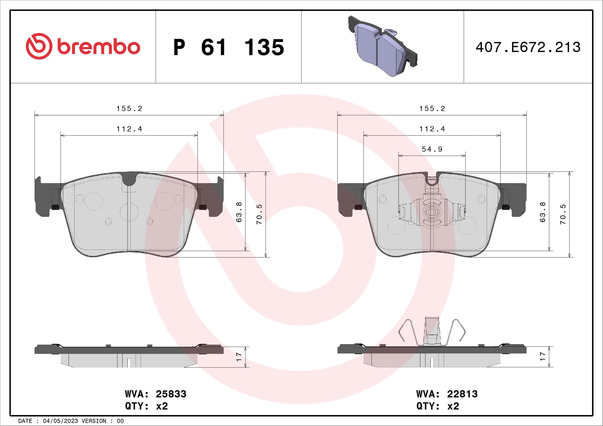 BREMBO Sada brzdových platničiek kotúčovej brzdy P61135 1