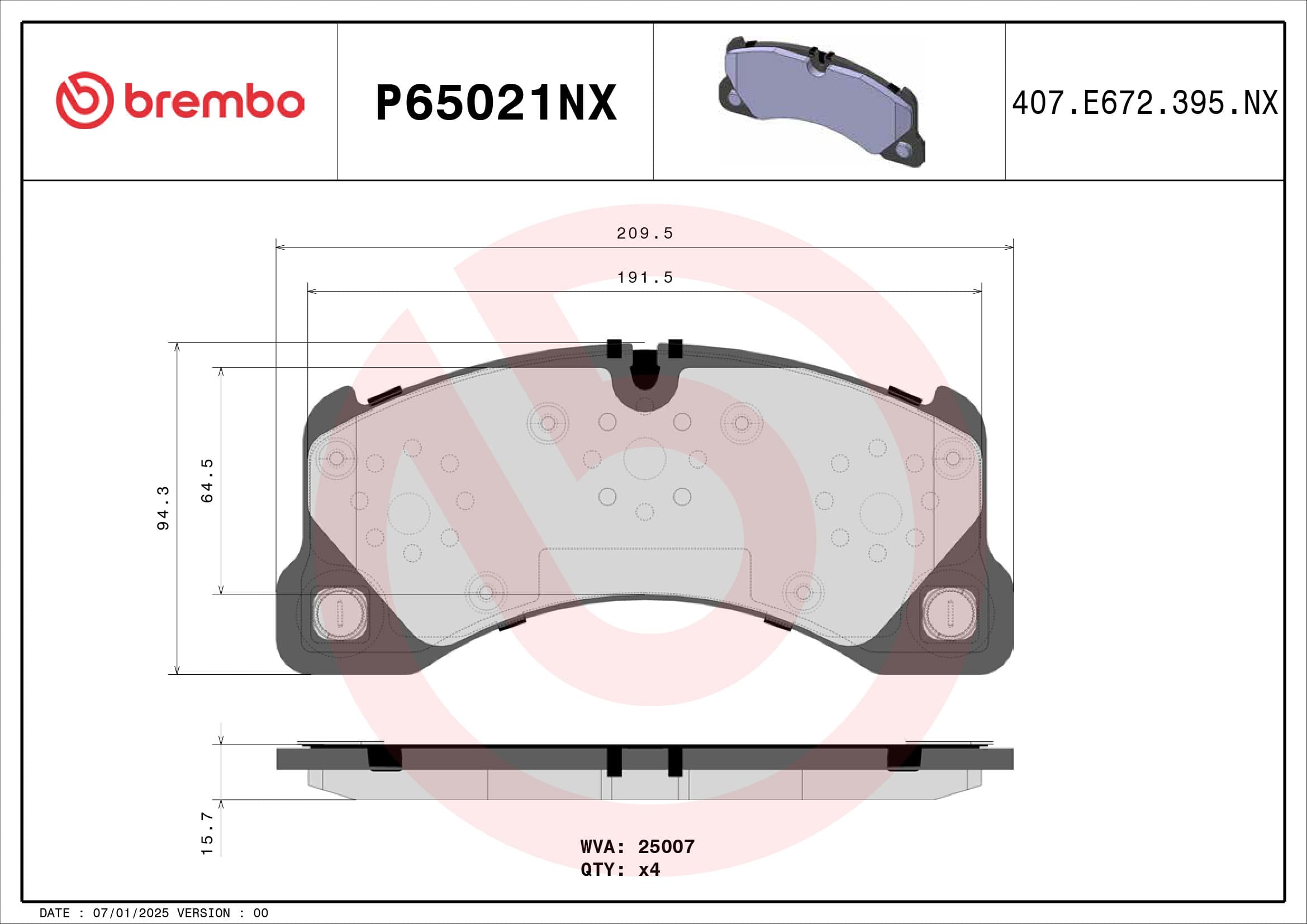 BREMBO Sada brzdových platničiek kotúčovej brzdy P65021NX 1