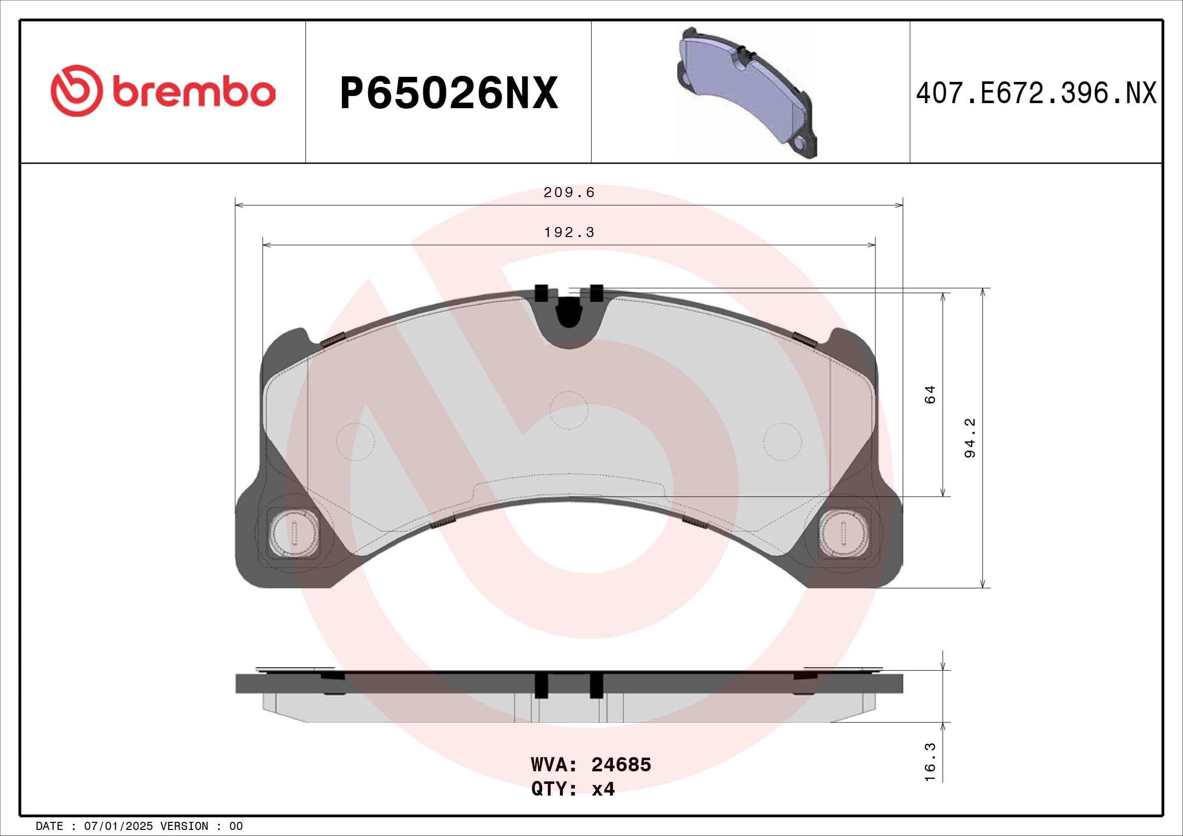 BREMBO Sada brzdových platničiek kotúčovej brzdy P65026NX 1