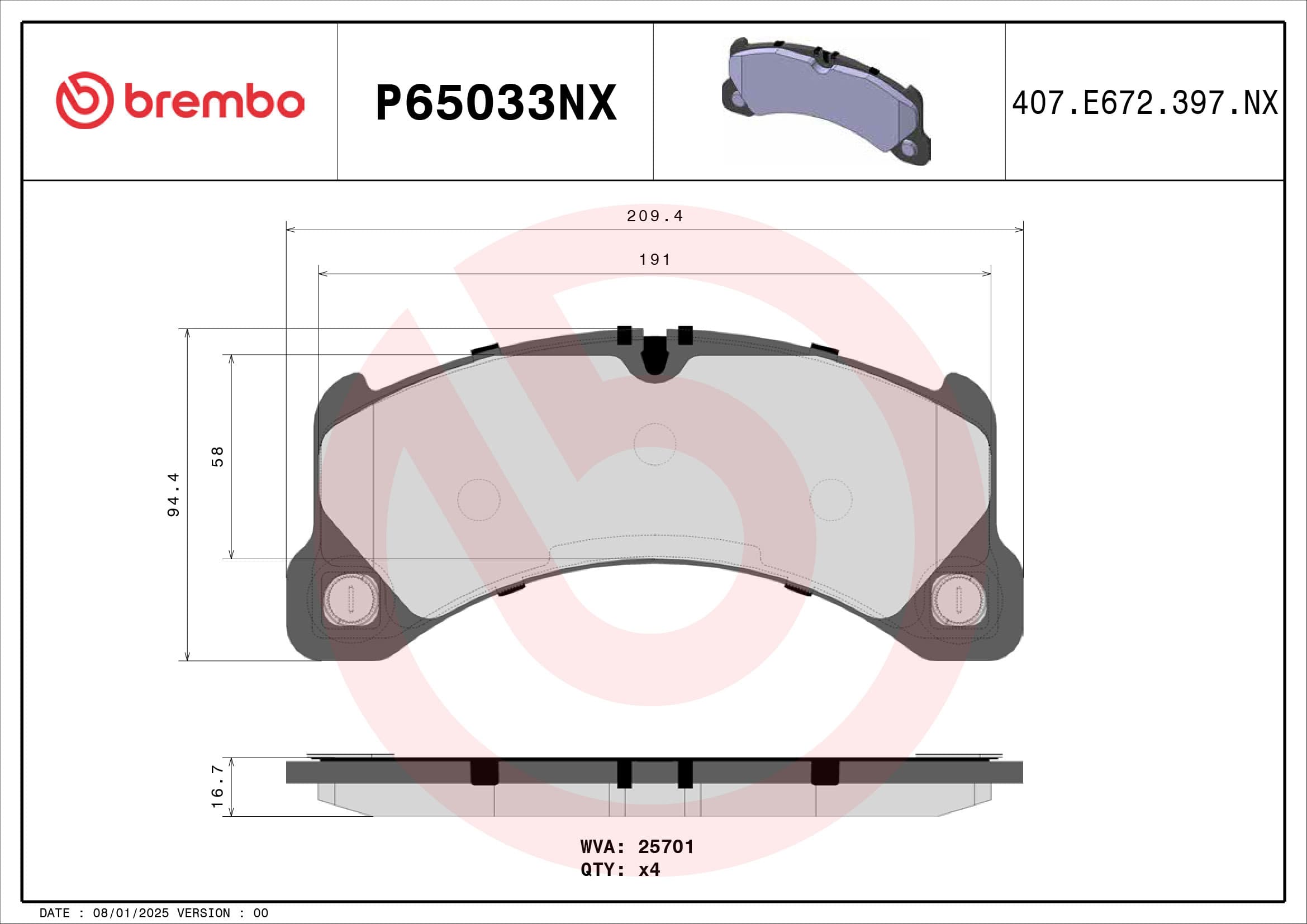 BREMBO Sada brzdových platničiek kotúčovej brzdy P65033NX 1