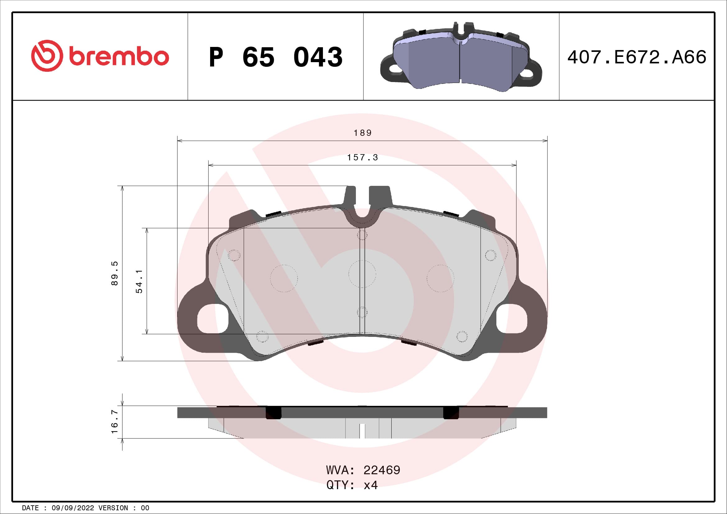 BREMBO Sada brzdových platničiek kotúčovej brzdy P 65 043 1