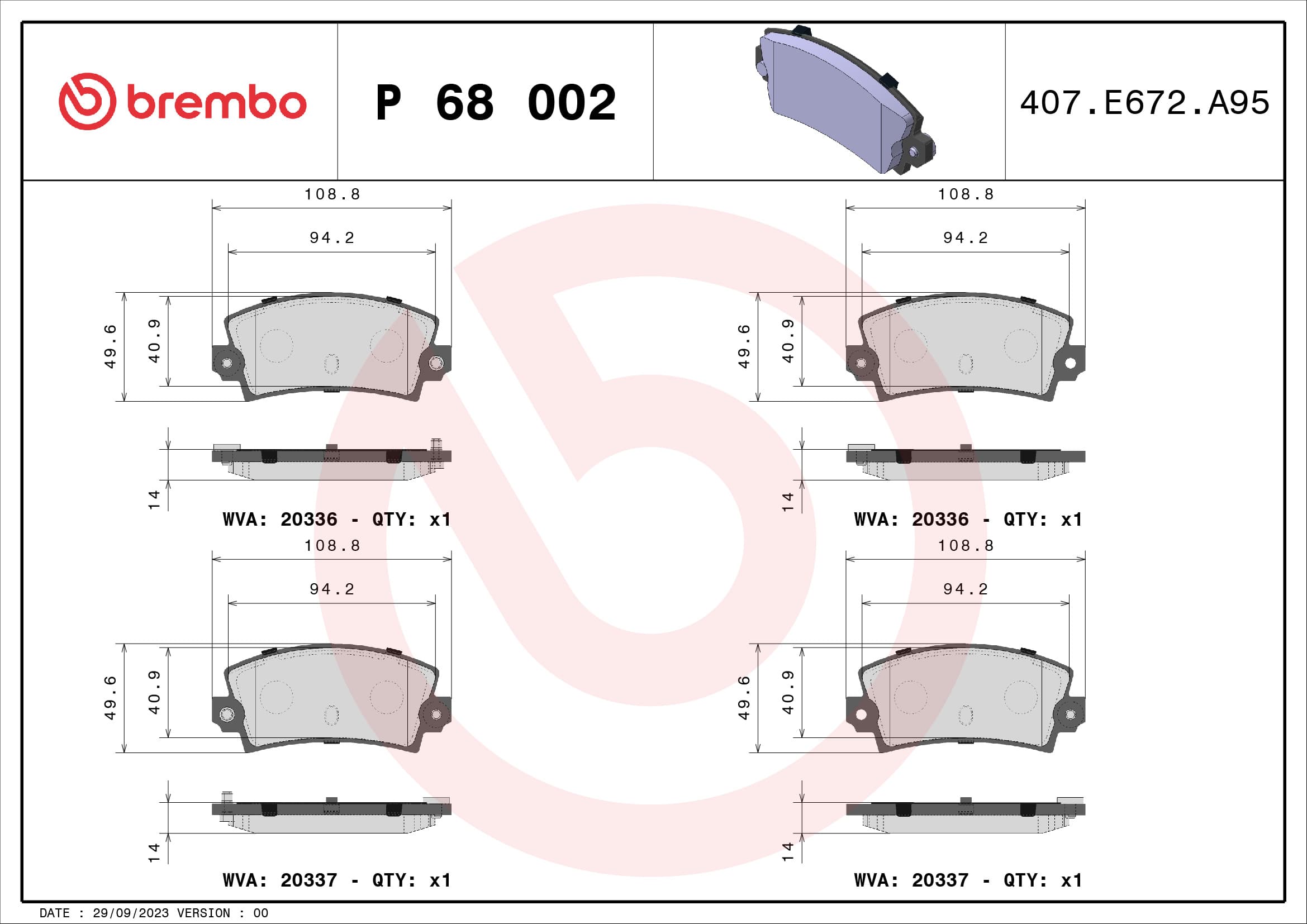 BREMBO Sada brzdových platničiek kotúčovej brzdy P68002 1