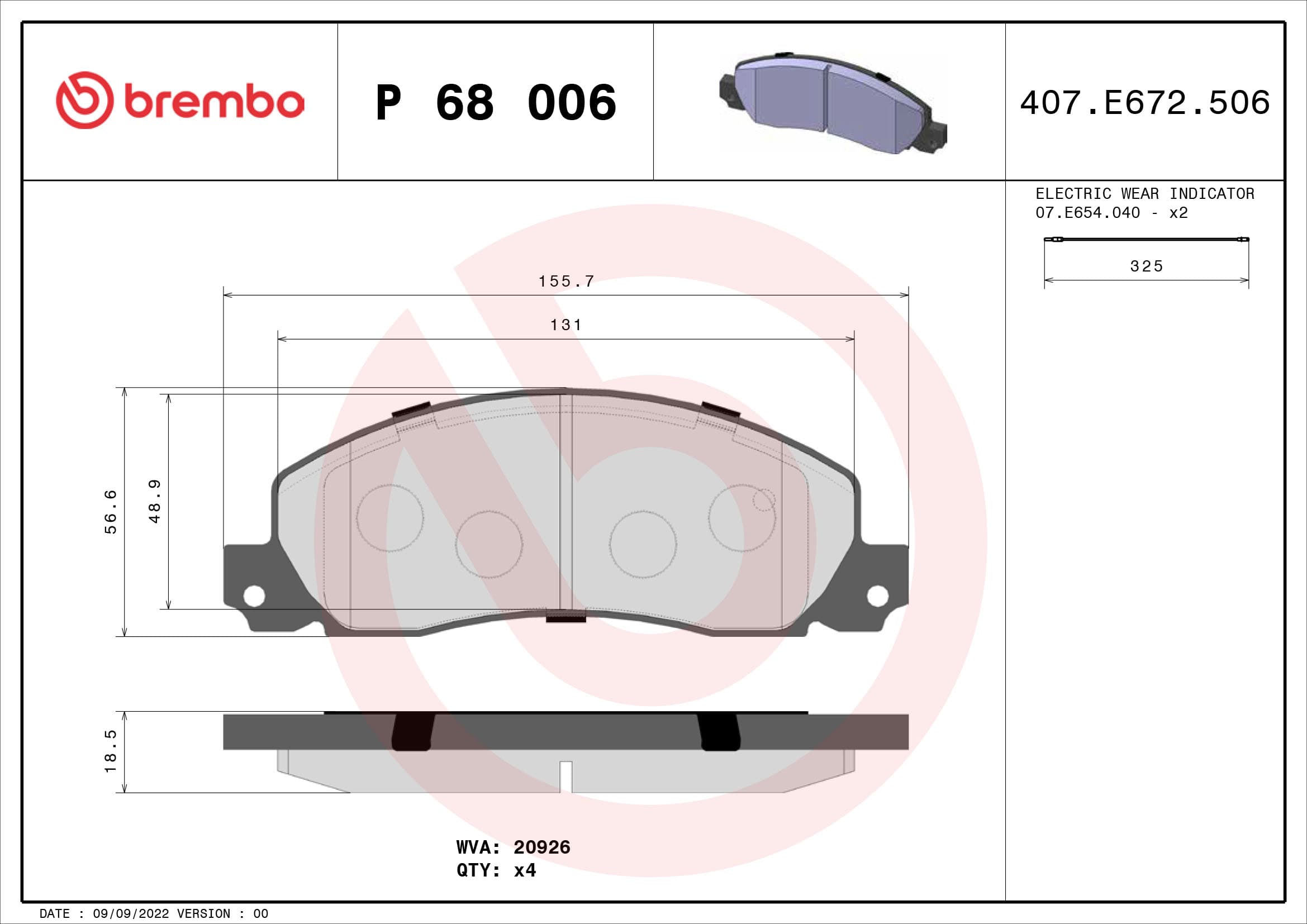 BREMBO Sada brzdových platničiek kotúčovej brzdy P68006 1