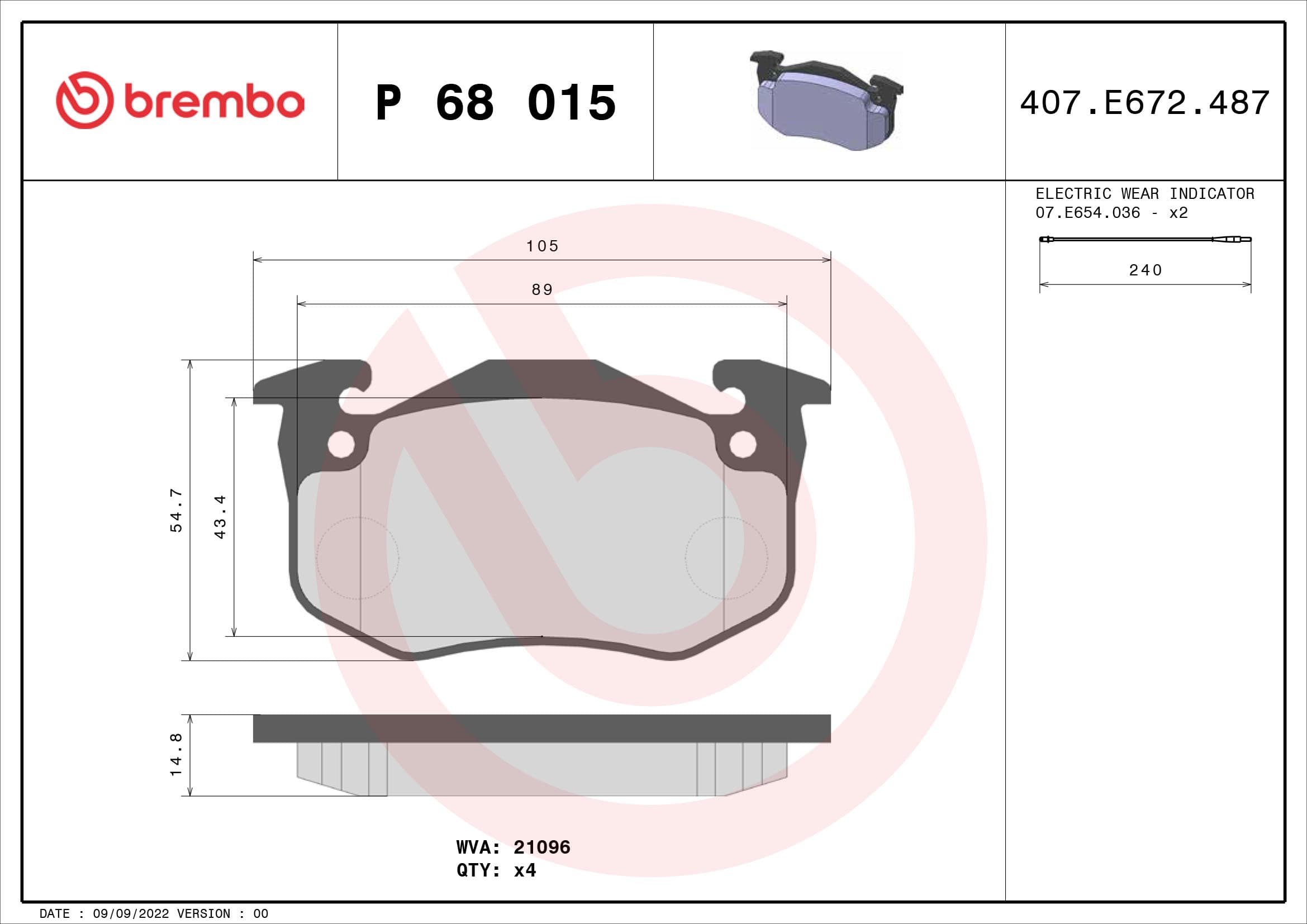 BREMBO Sada brzdových platničiek kotúčovej brzdy P68015 1