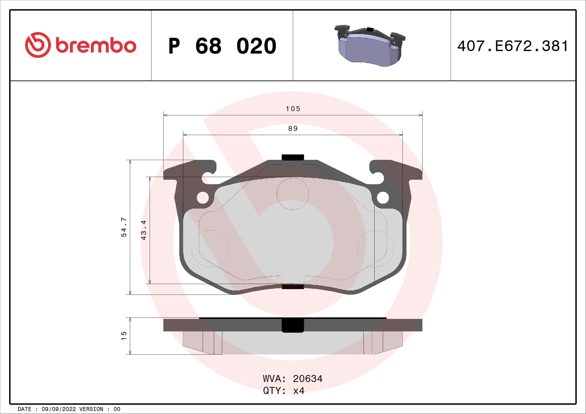 BREMBO Sada brzdových platničiek kotúčovej brzdy P68020 1
