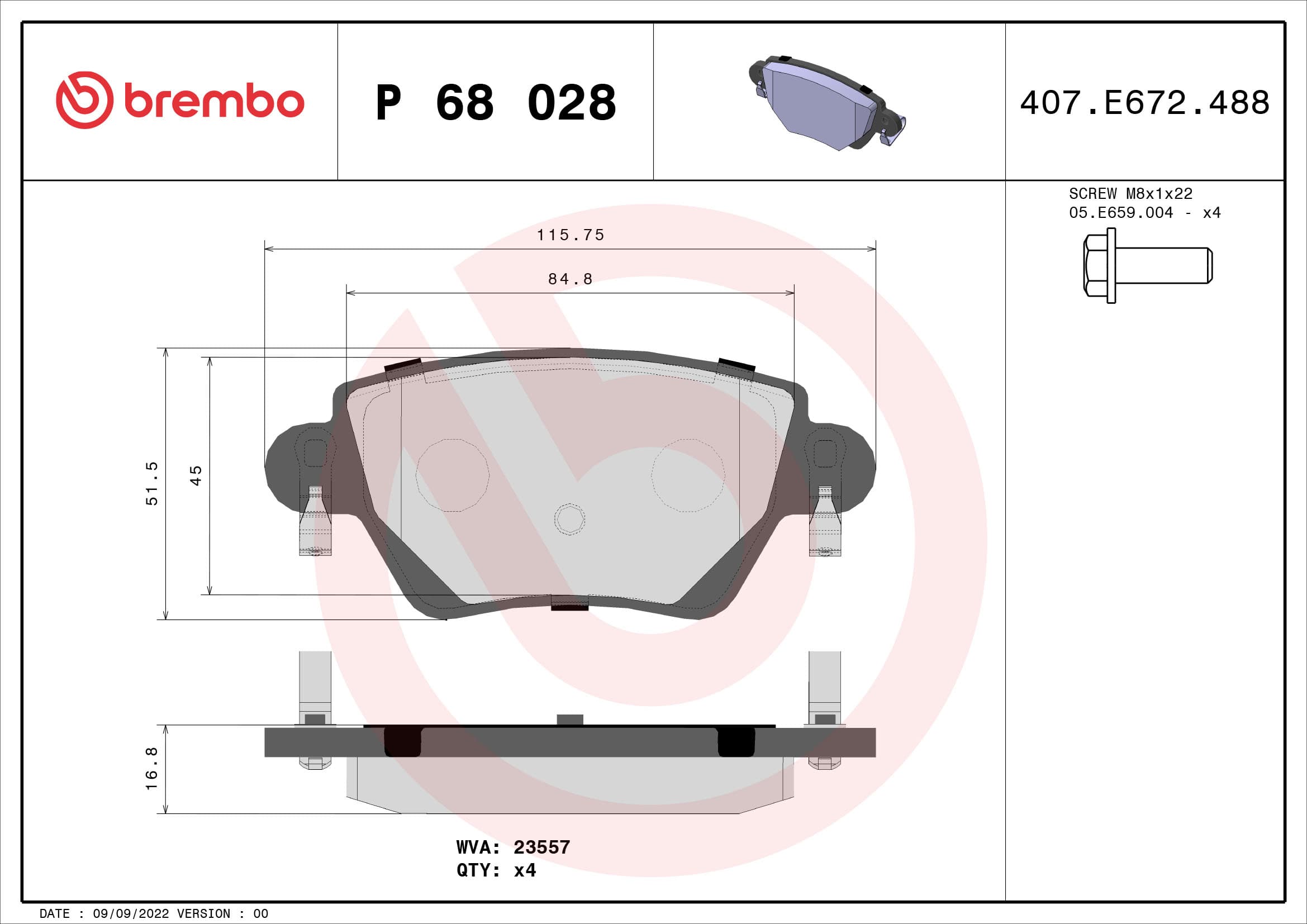 BREMBO Sada brzdových platničiek kotúčovej brzdy P68028 1