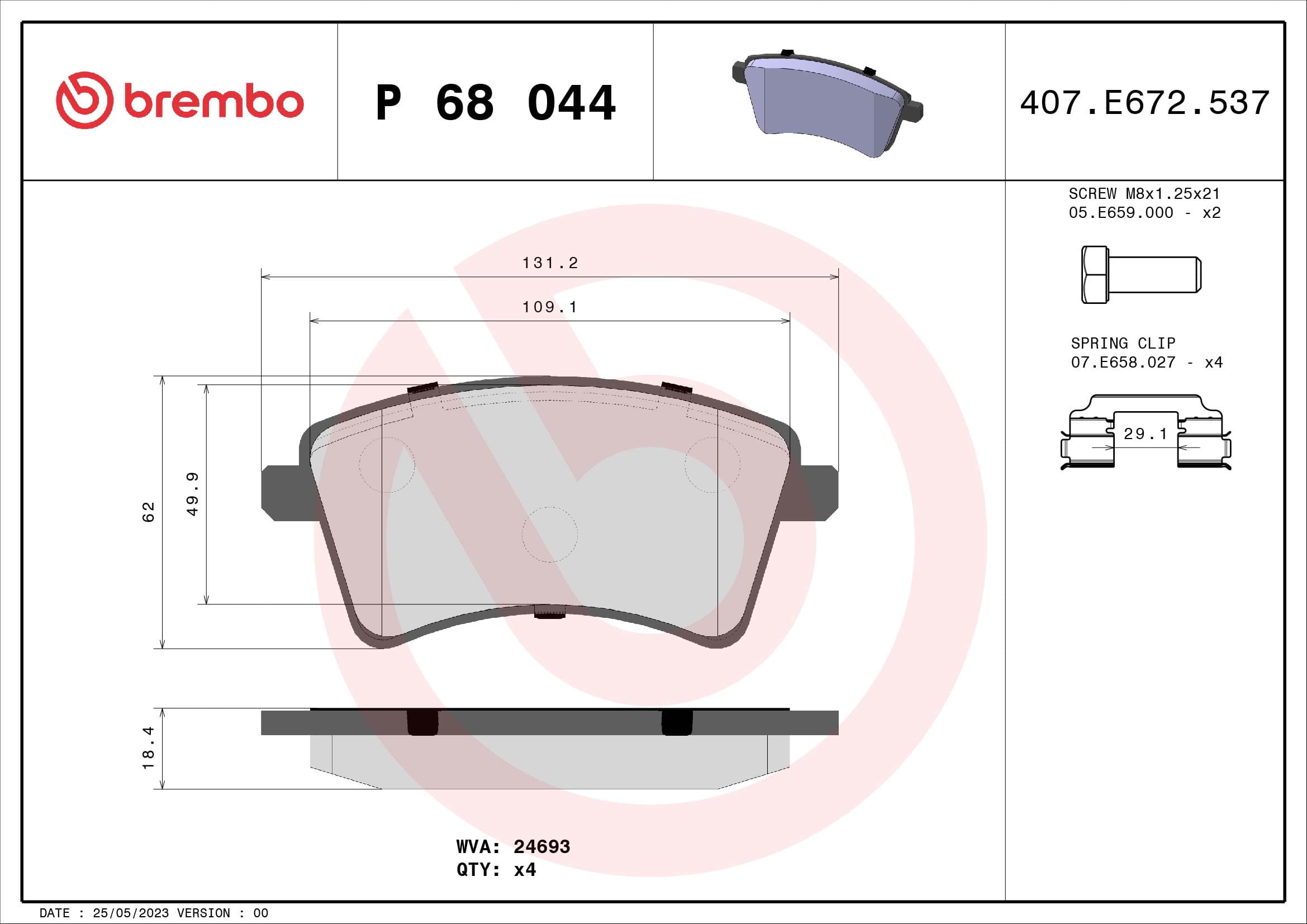 BREMBO Sada brzdových platničiek kotúčovej brzdy P68044 1