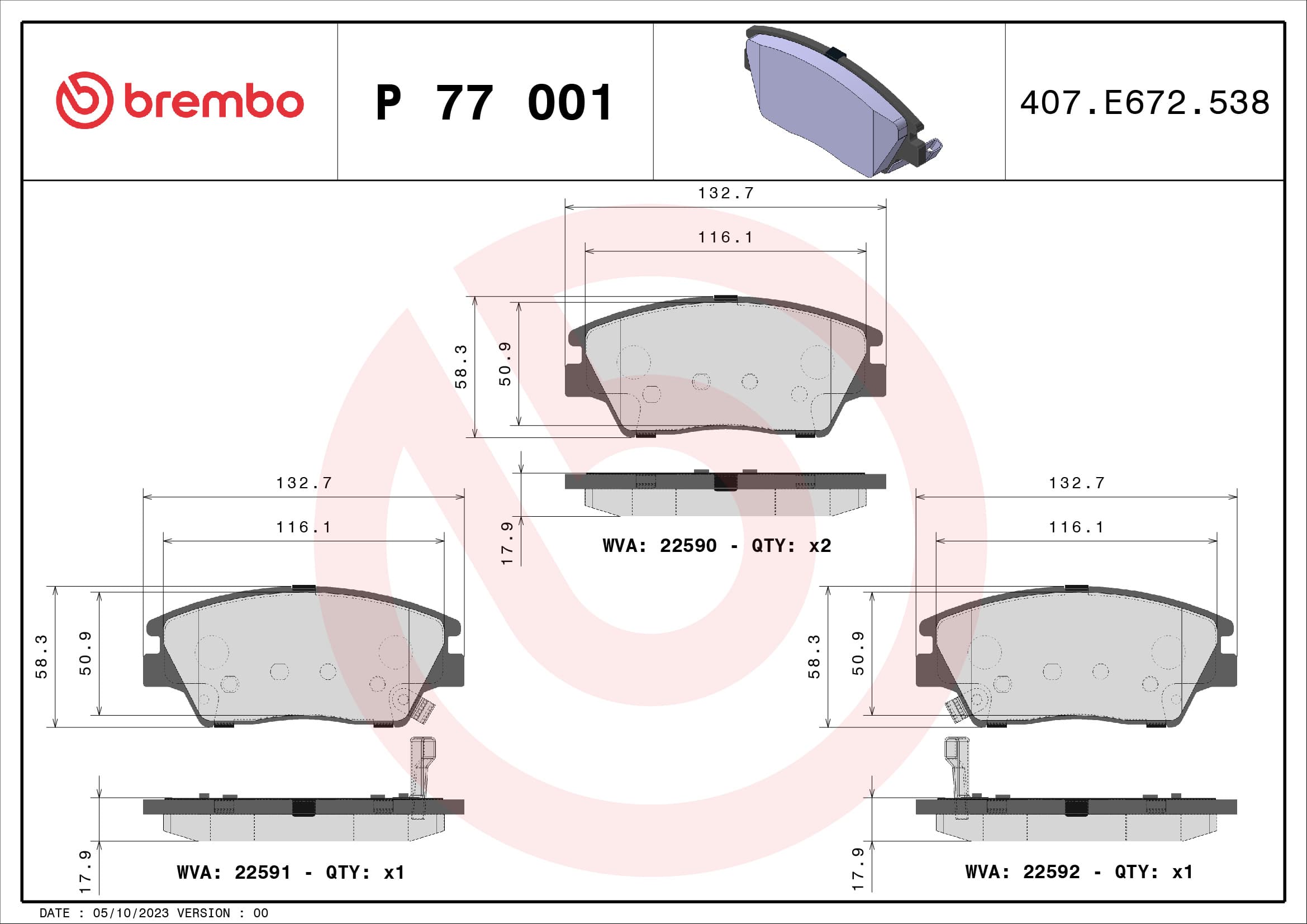 BREMBO Sada brzdových platničiek kotúčovej brzdy P77001 1
