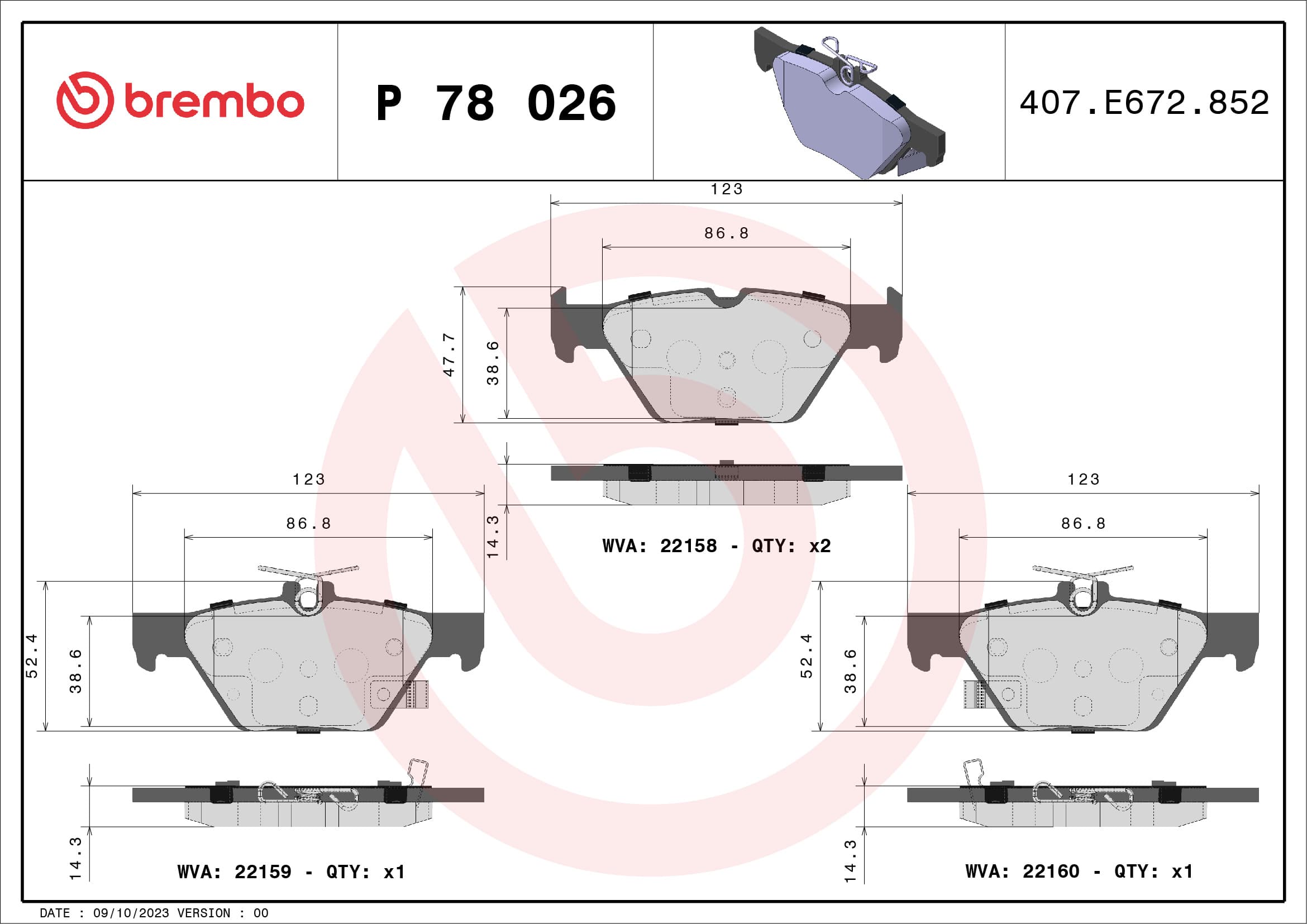 BREMBO Sada brzdových platničiek kotúčovej brzdy P78026 1