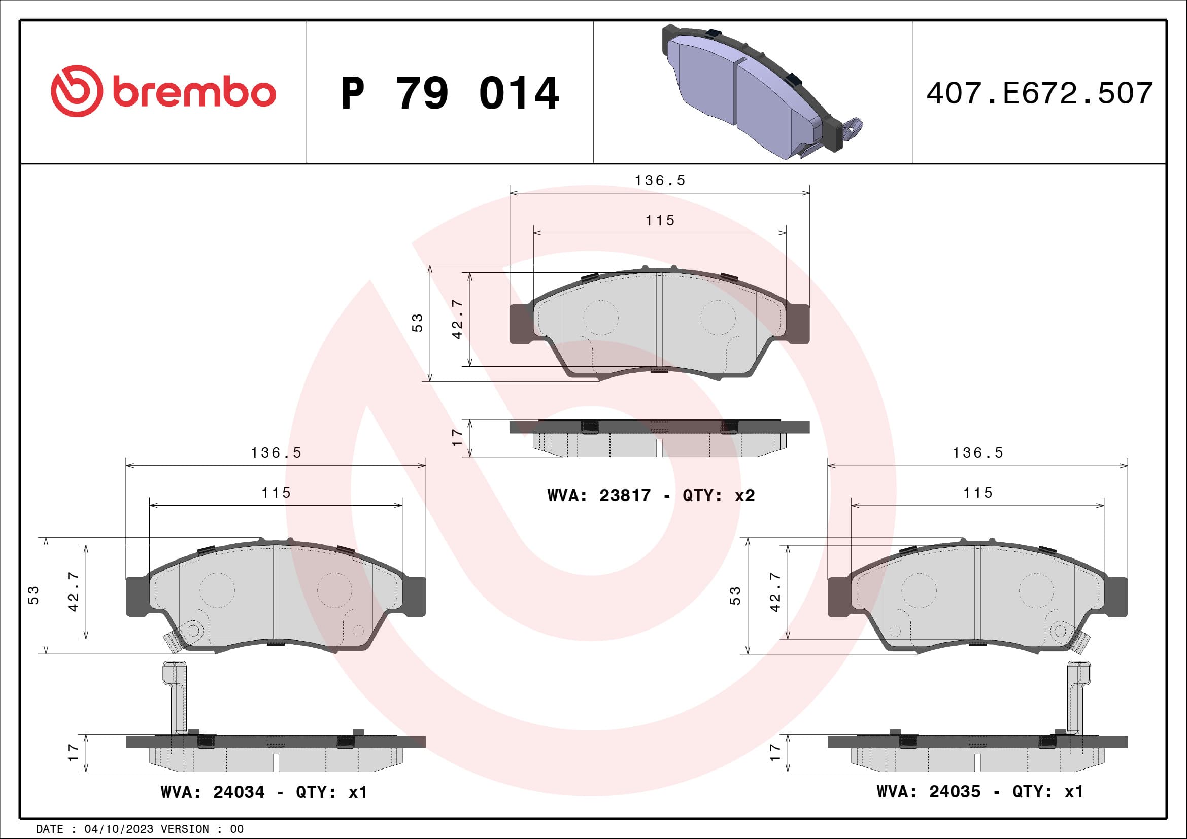 BREMBO Sada brzdových platničiek kotúčovej brzdy P79014 1