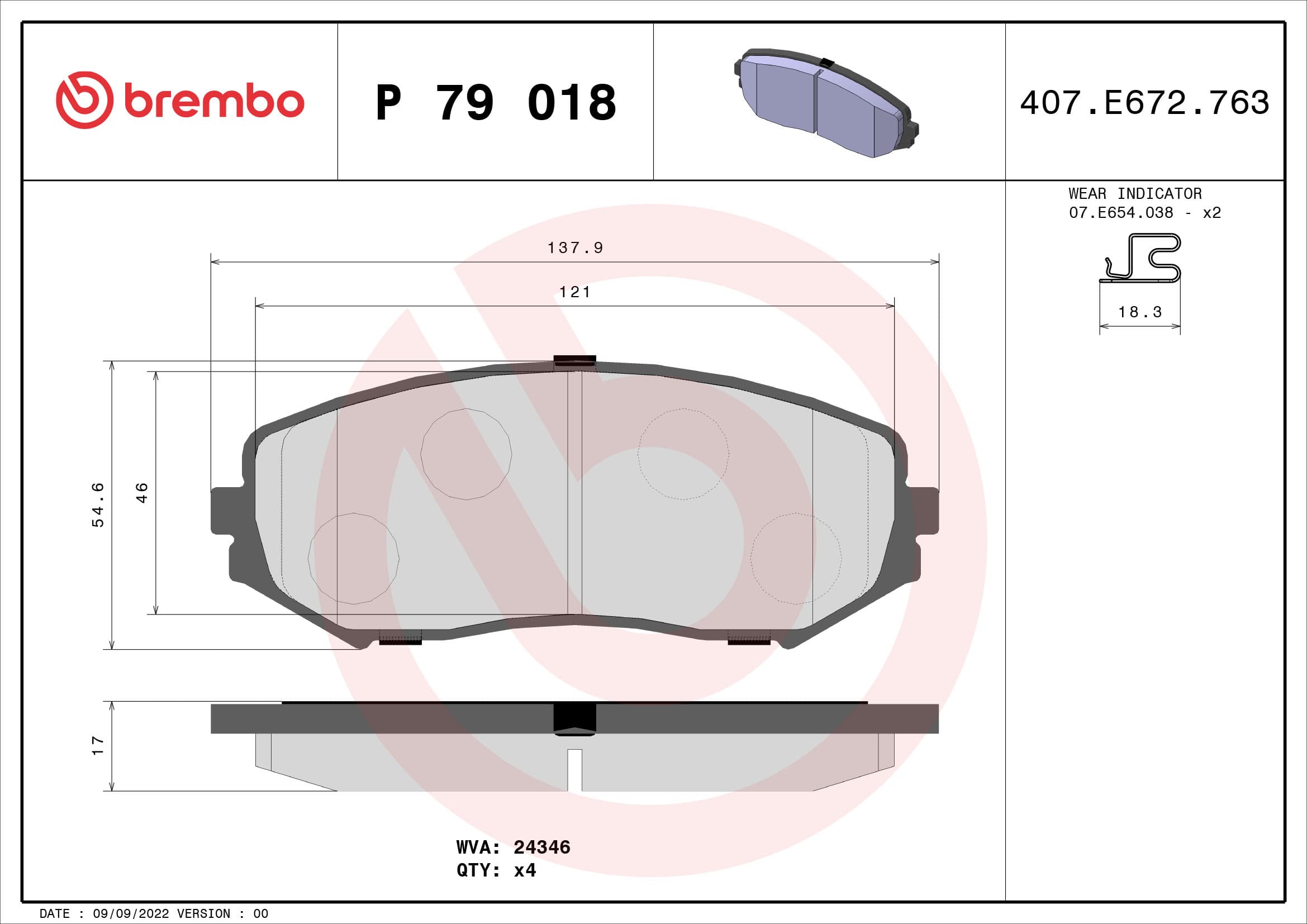 BREMBO Sada brzdových platničiek kotúčovej brzdy P79018 1
