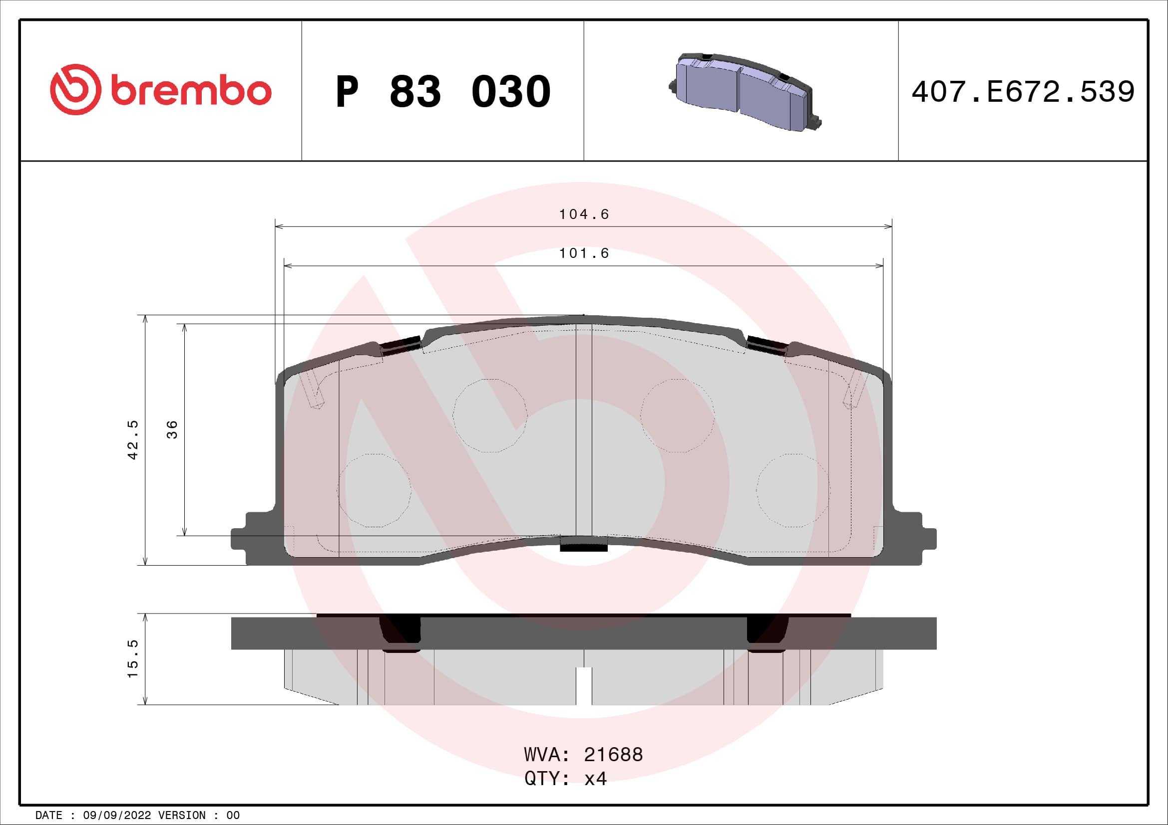 BREMBO Sada brzdových platničiek kotúčovej brzdy P83030 1