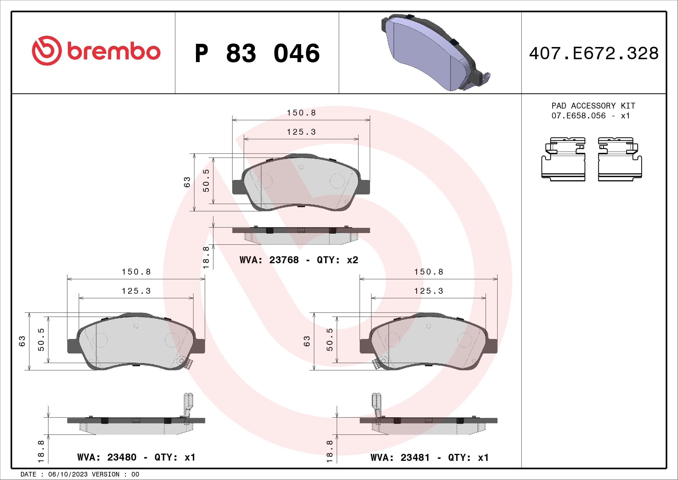 BREMBO Sada brzdových platničiek kotúčovej brzdy P83046 1
